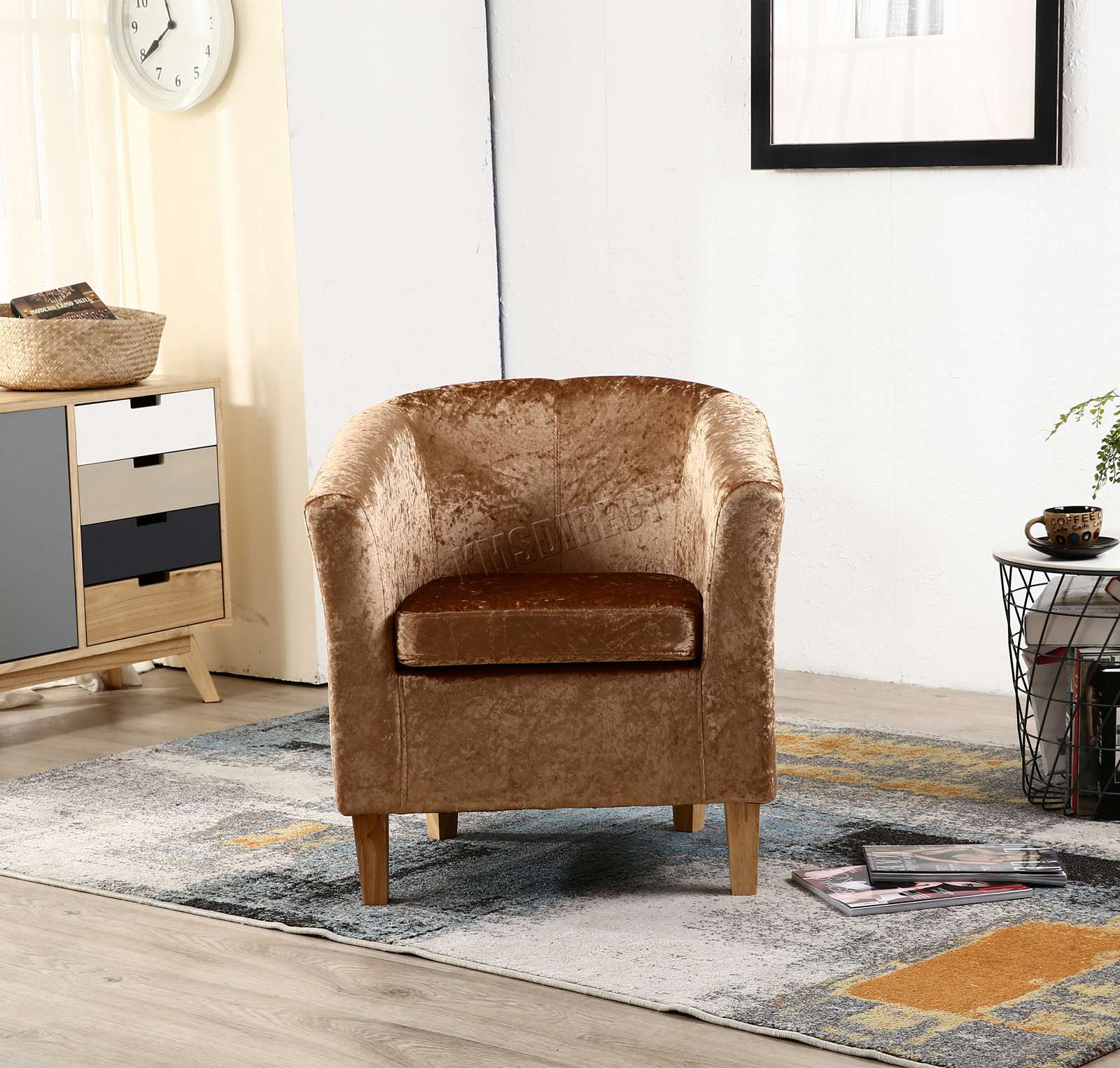 Tub Chairs WestWood Modern Crush Velvet Fabric Tub Chair Armchair