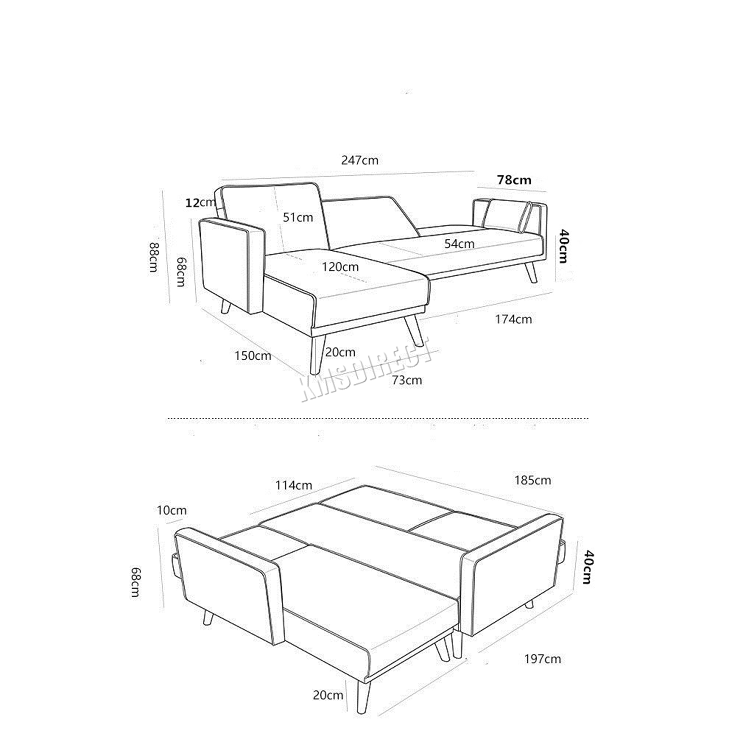 WestWood Luxury L-Shape Fabric Sofa Bed Corner Couch 3/4 Seater FSB05 ...