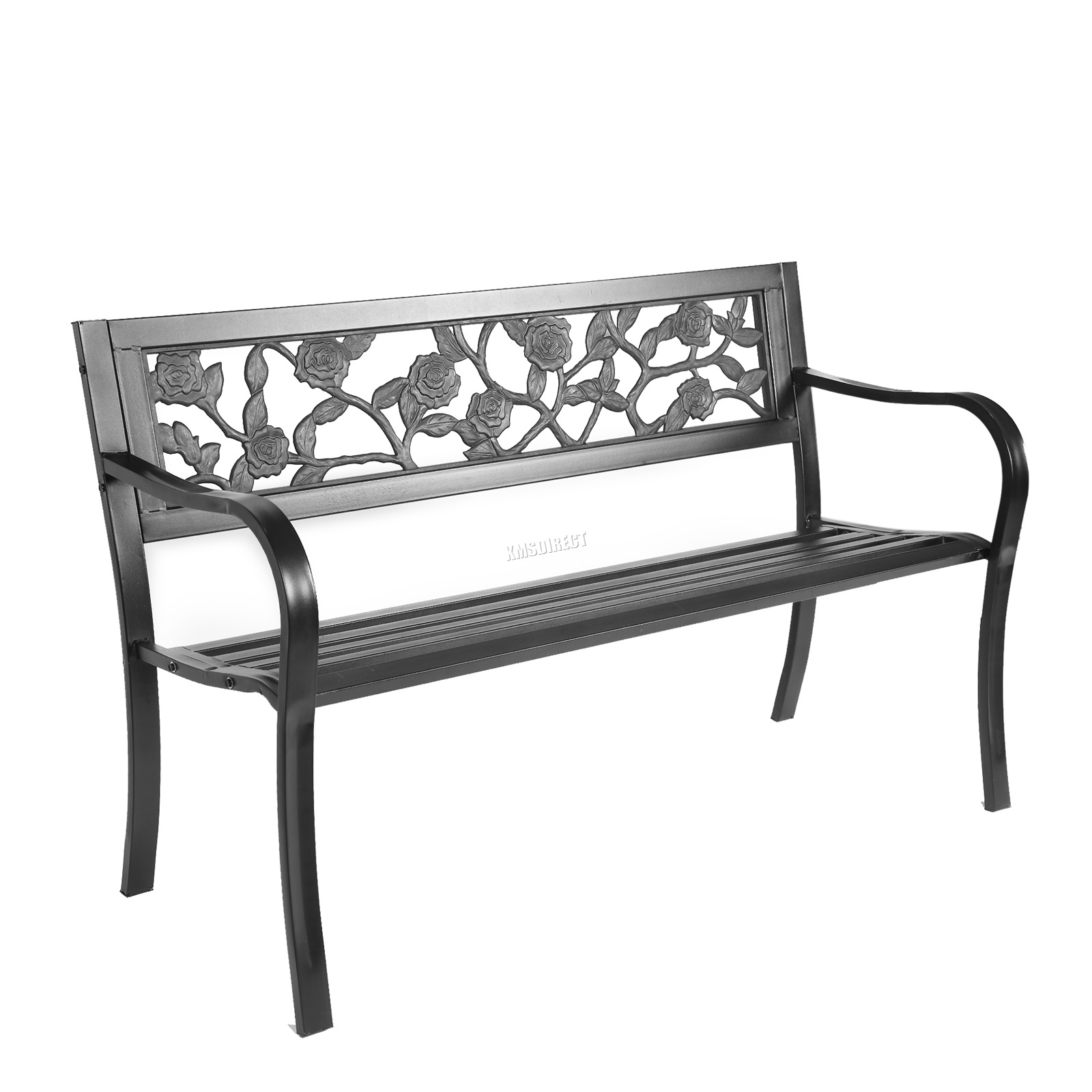 BIRCHTREE Outdoor 3 Seater Garden Bench Seat Chair Slat Steel Park Patio Black eBay