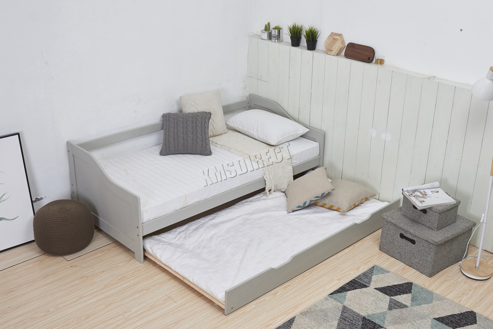 WestWood Grey Single 3ft Day Bed with Trundle Guest Solid Wood Frame