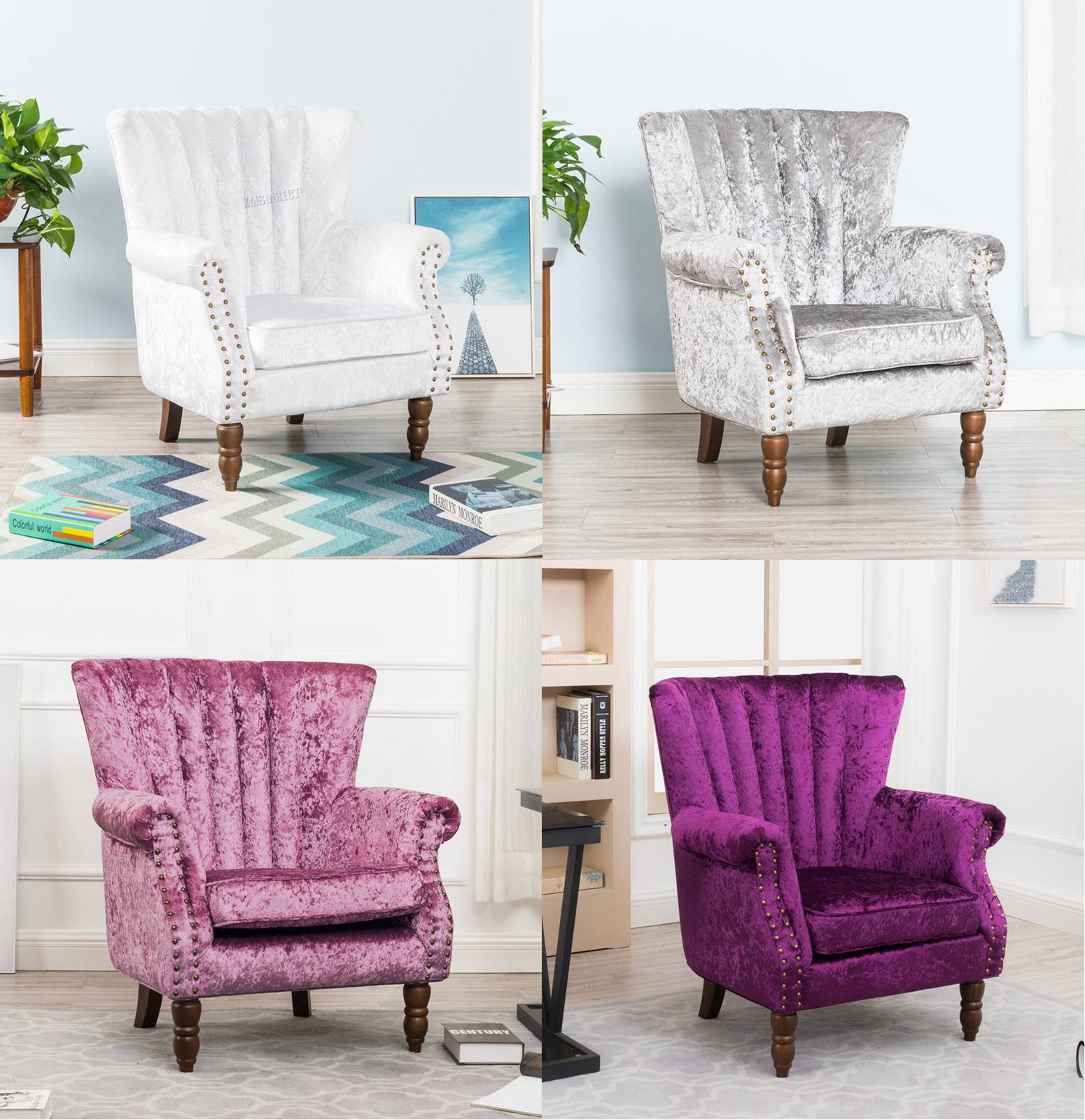 WestWood Morden Upholstered Crush Velvet Armchair Fabric Tub Chair Sofa