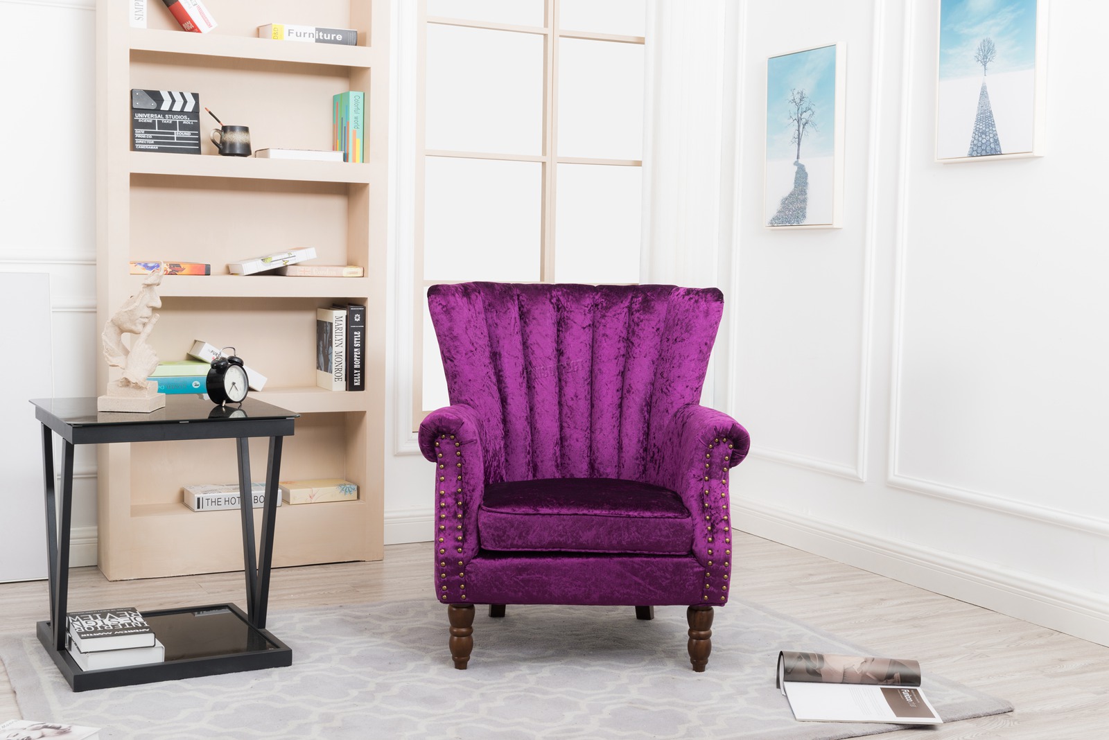 WestWood Morden Upholstered Crush Velvet Armchair Fabric Tub Chair Sofa