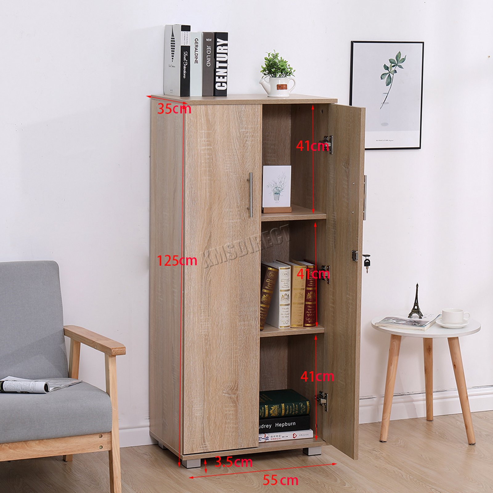 Westwood 3 Regal Büro Schrank Aufbewahrung mit Schloss Holz Ablage