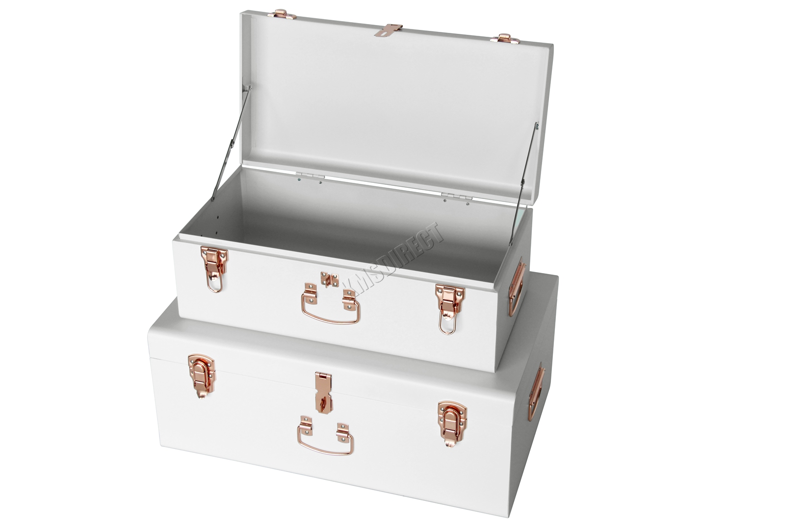 WestWood Metal Storage Trunks Set 2PC Toy Box Chest Suitcase Vintage Lockable 