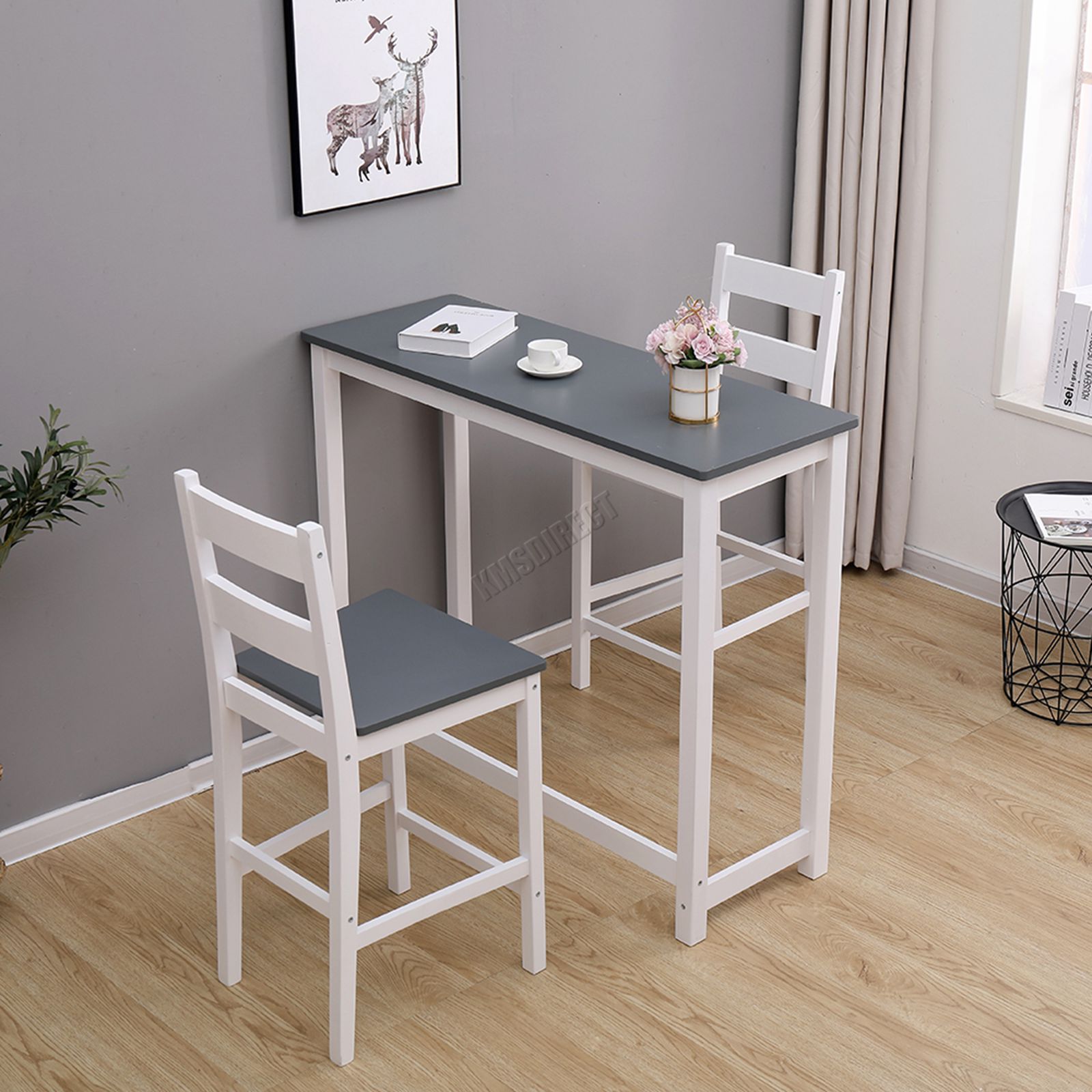 WestWood Breakfast Bar Table 2 X Stools Set Solid Pine Wood Kitchen