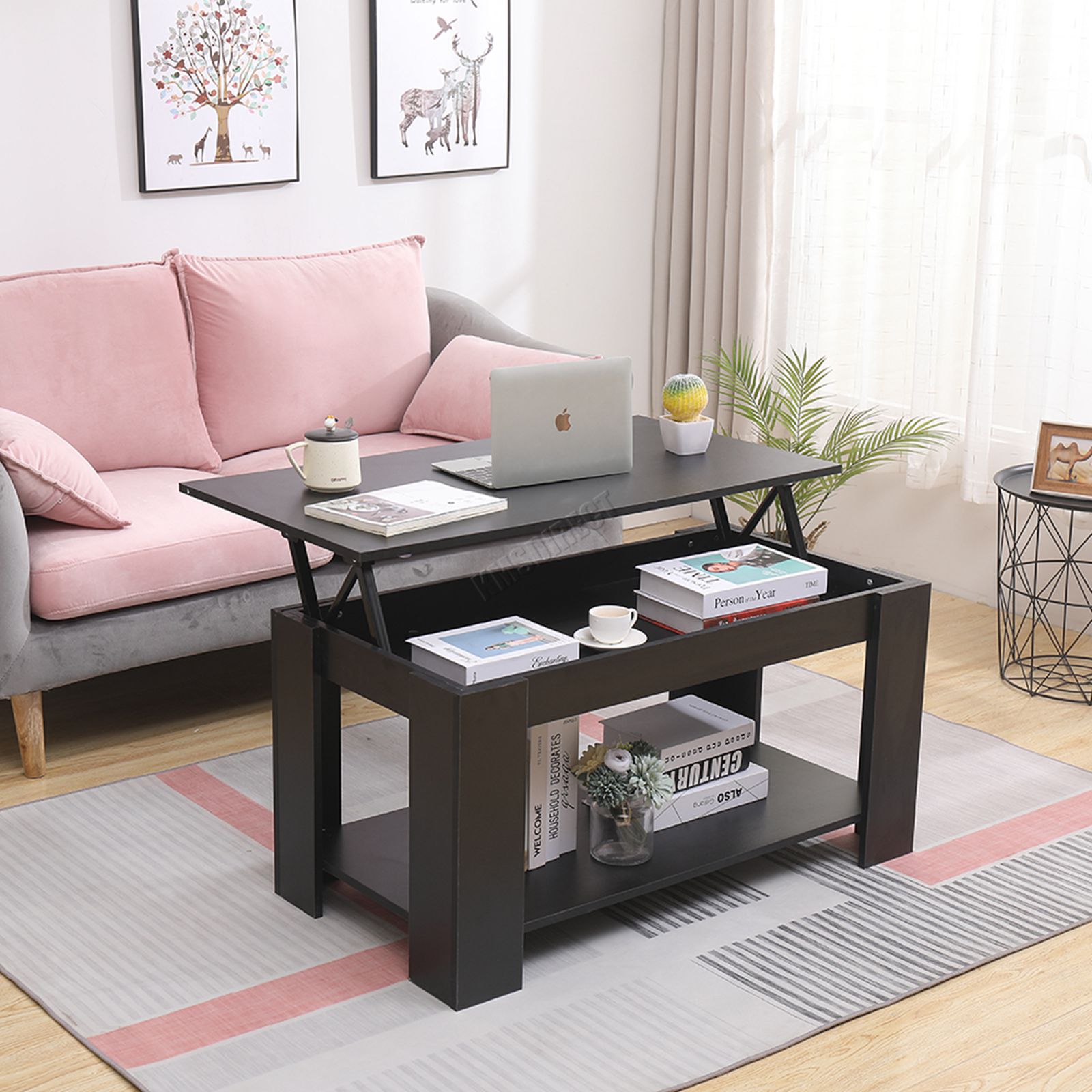 WestWood Coffee Table Lift Up Top Desk Hidden Storage & Shelf Living ...