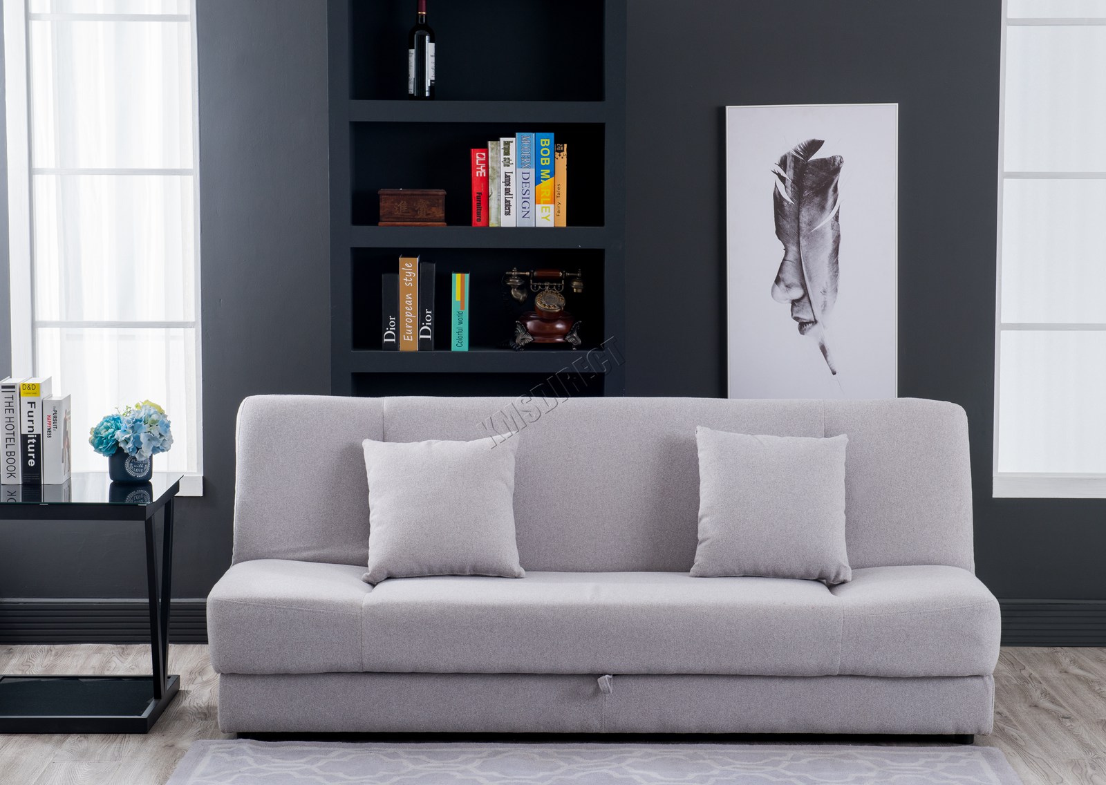 WestWood 3 Seater Click Clack Fabric Sofa Bed Recliner with Storage