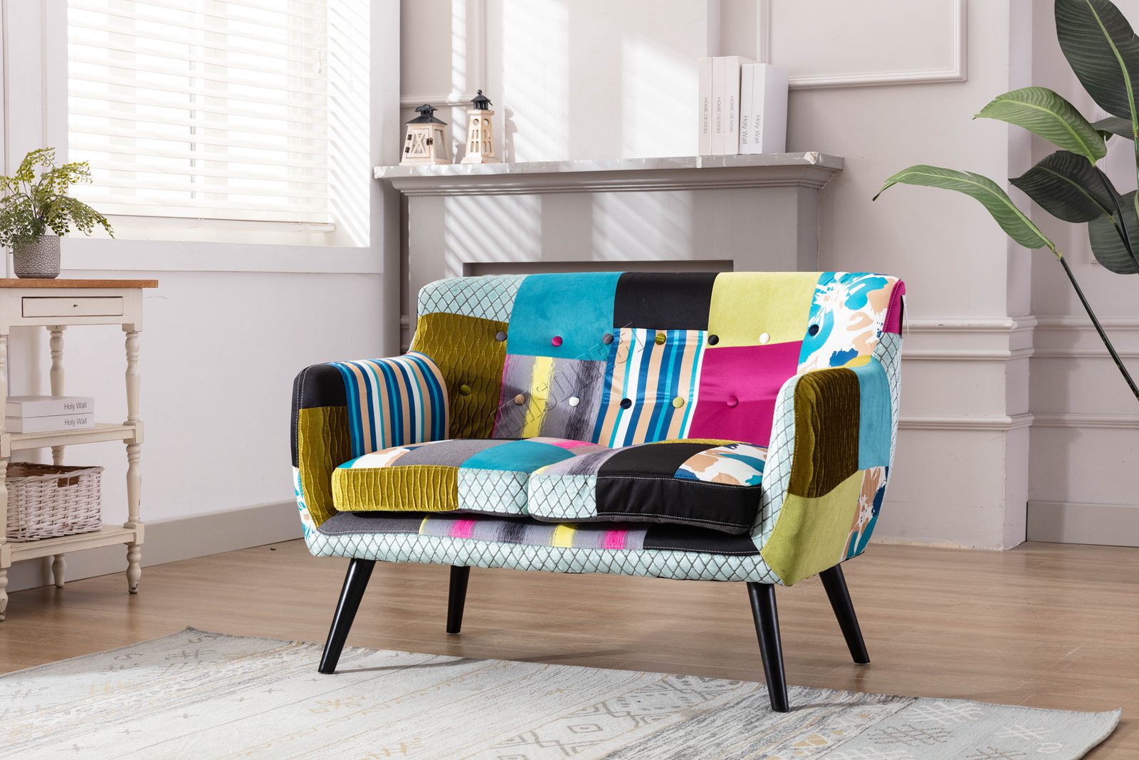 WestWood Patchwork Sofa Chair Suite Set Retro Multicolour Upholstered 2
