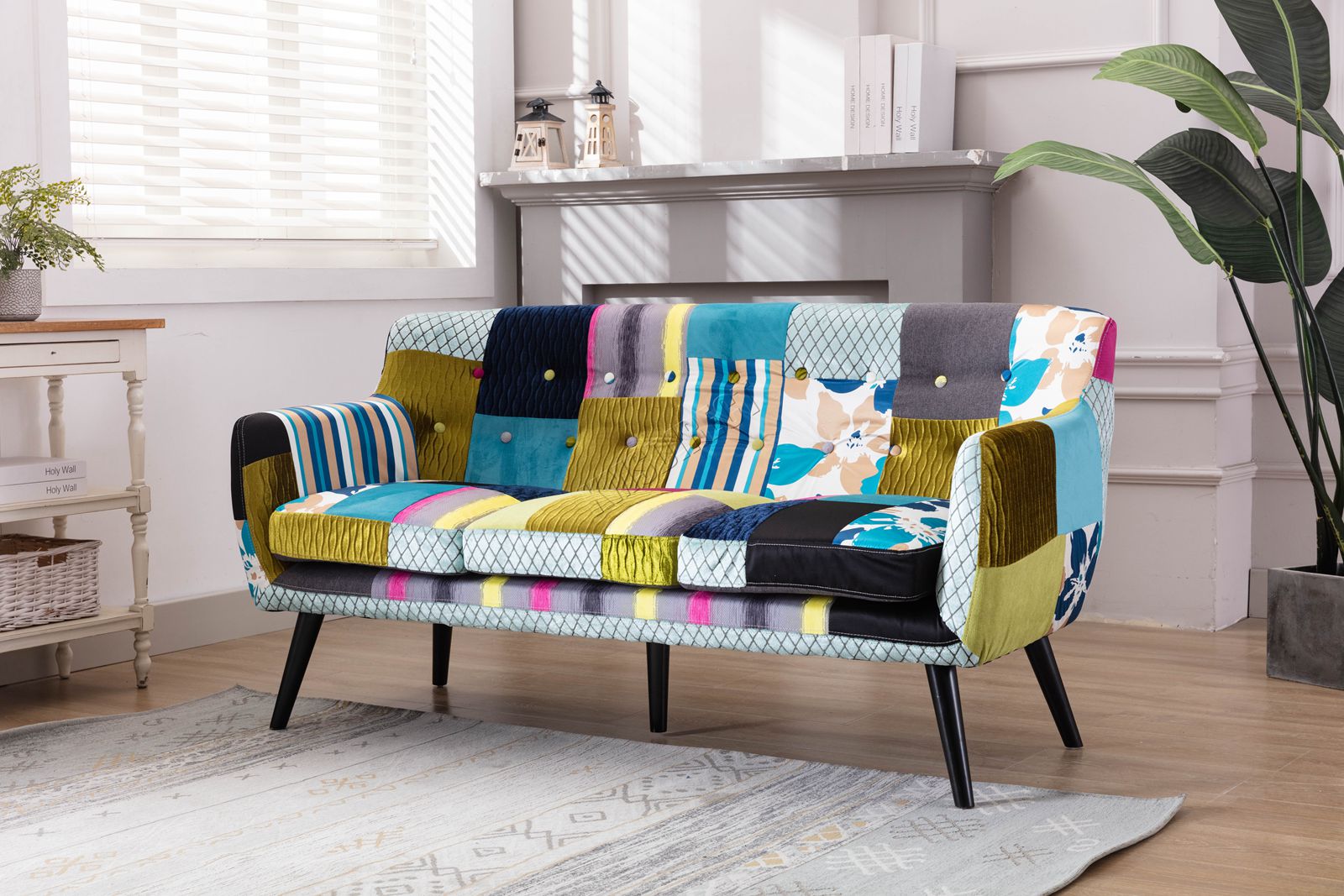 WestWood Patchwork Sofa Chair Suite Set Retro Multicolour Upholstered 2