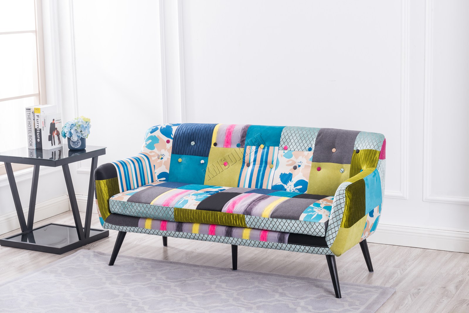 WestWood Patchwork Sofa Chair Suite Set Retro Multicolour Upholstered 2