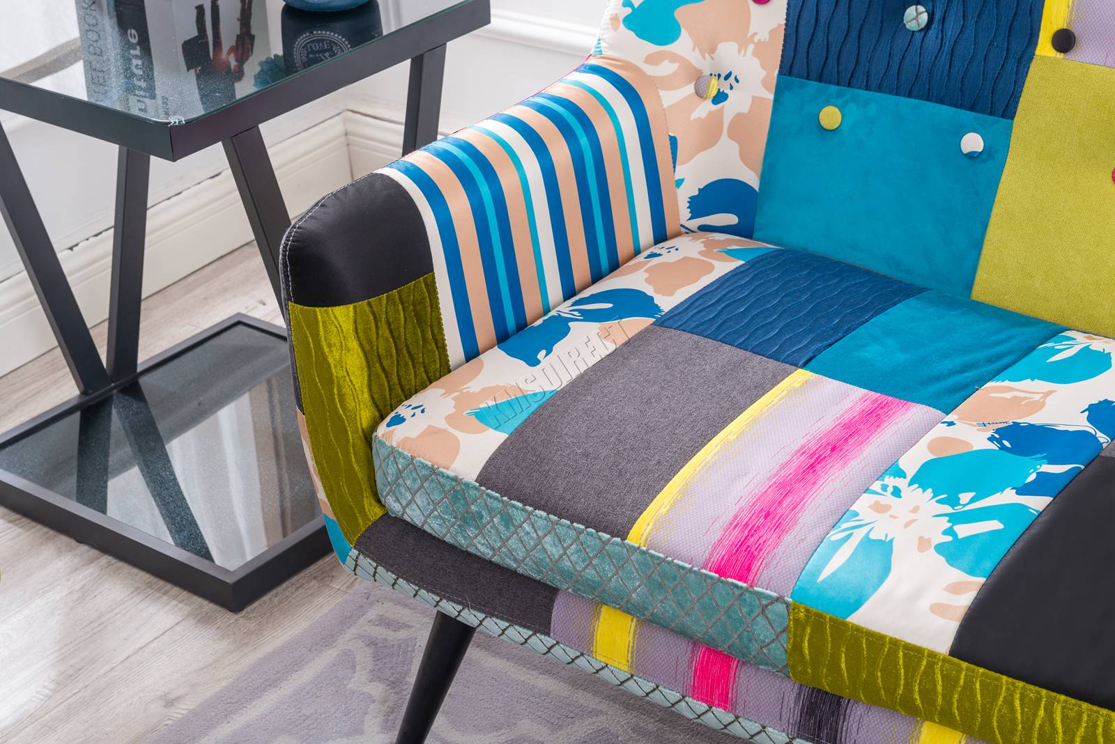 WestWood Patchwork Sofa Chair Suite Set Retro Multicolour Upholstered 2