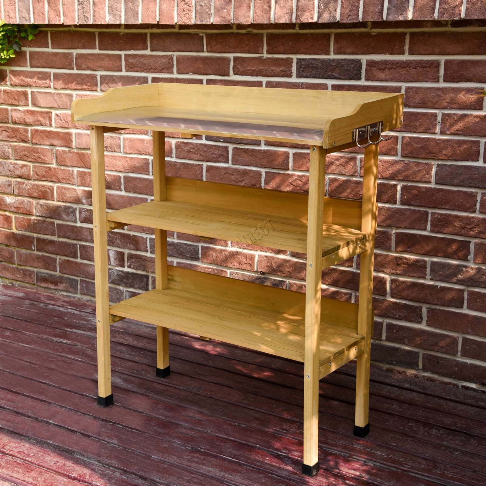 BIRCHTREE Wooden Potting Table Bench Greenhouse Staging Shelf 3 Tier