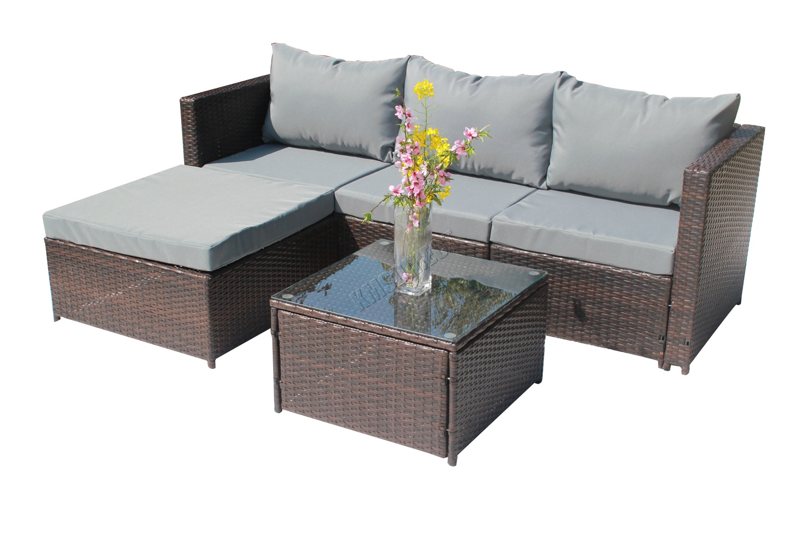 BIRCHTREE Rattan Garden Furniture Set Corner Sofa Glass Table Patio 5 Pieces 01 eBay