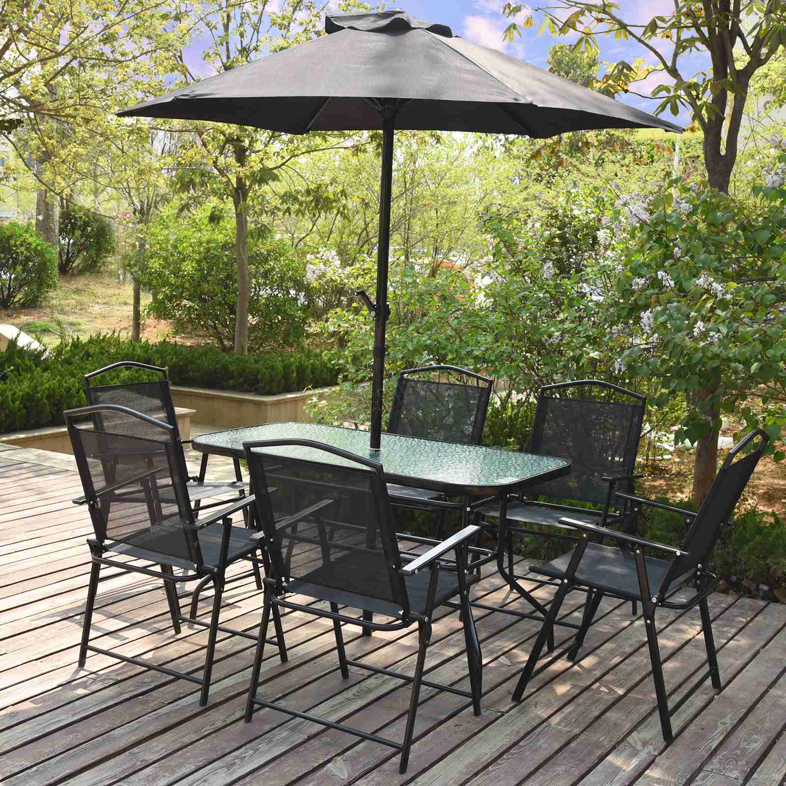BIRCHTREE Metal Garden Dining Set Table Chairs Parasol 4/6 Seater