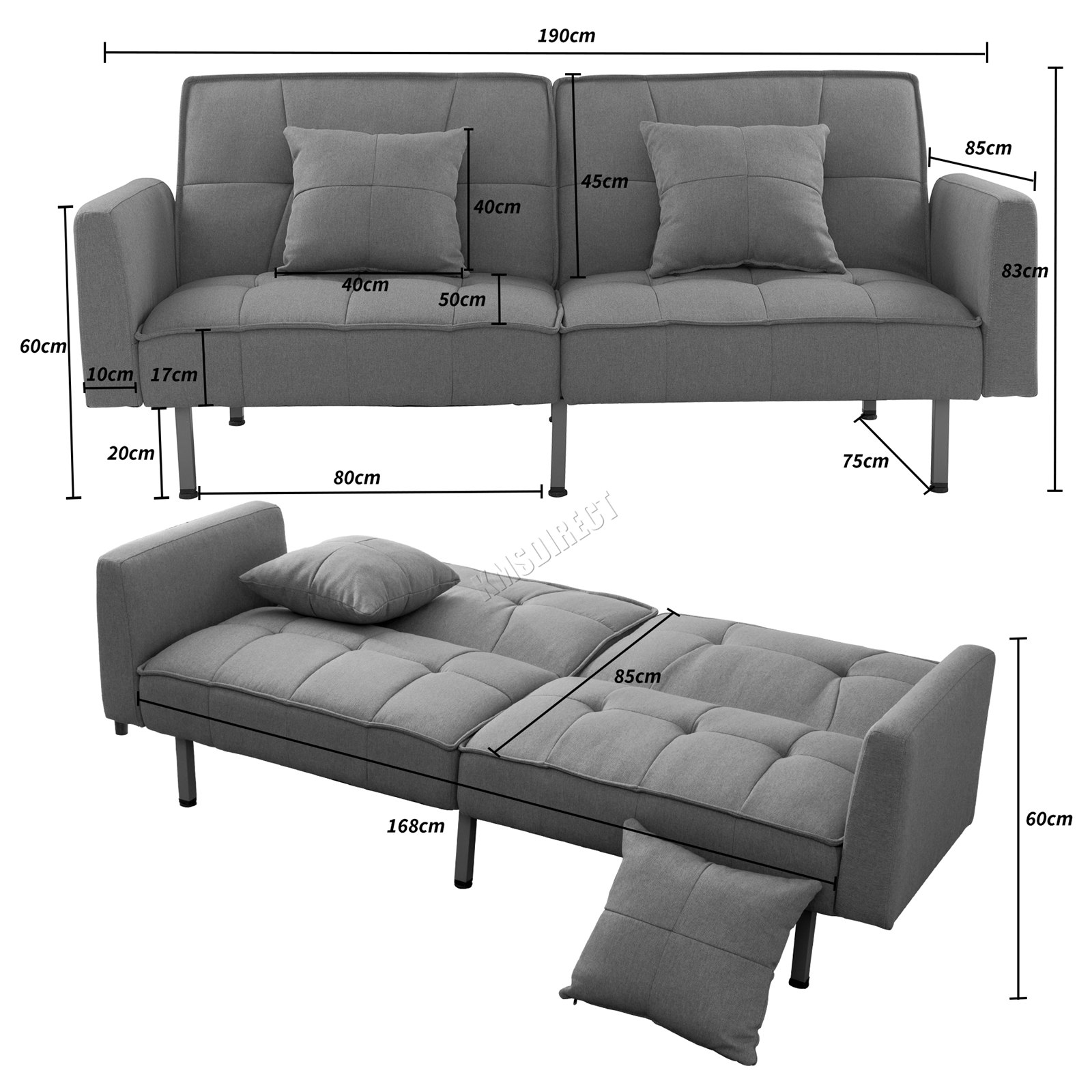WestWood Sofa Bed 3 Seater Click Clack Fabric Recliner Couch Settee
