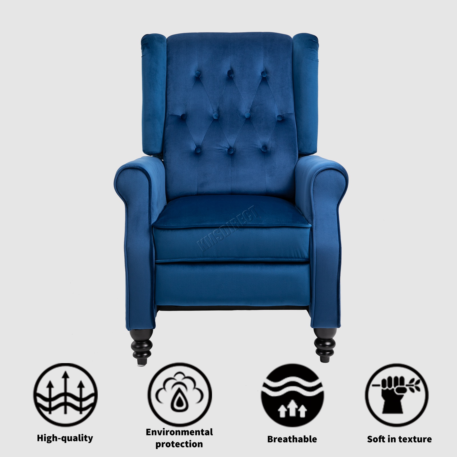 WestWood Recliner Chair Wing Back Velvet Fabric Buttoned Stud Armchair