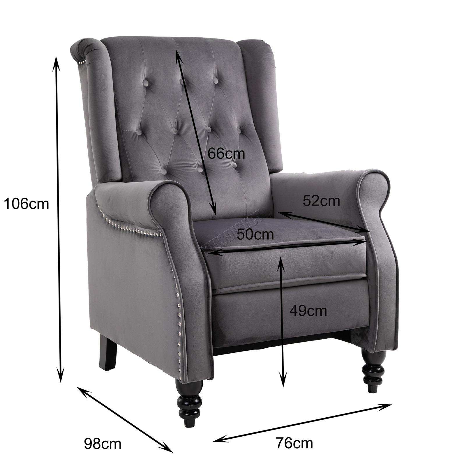 WestWood Recliner Chair Wing Back Velvet Fabric Buttoned Stud Armchair