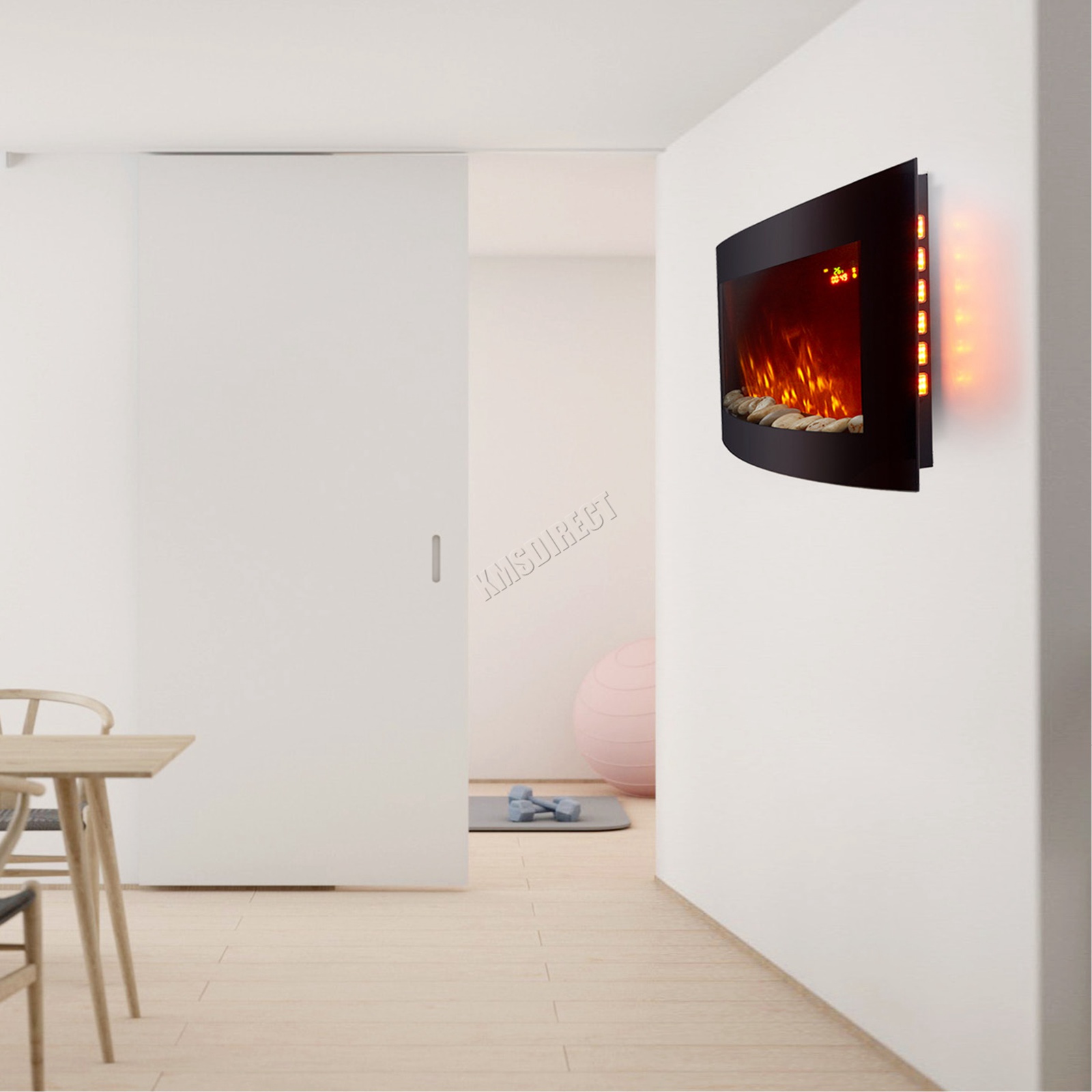 HEATSURE Wandmontage Elektrisch Kamin Glas Heizung Feuer Fernbedienung