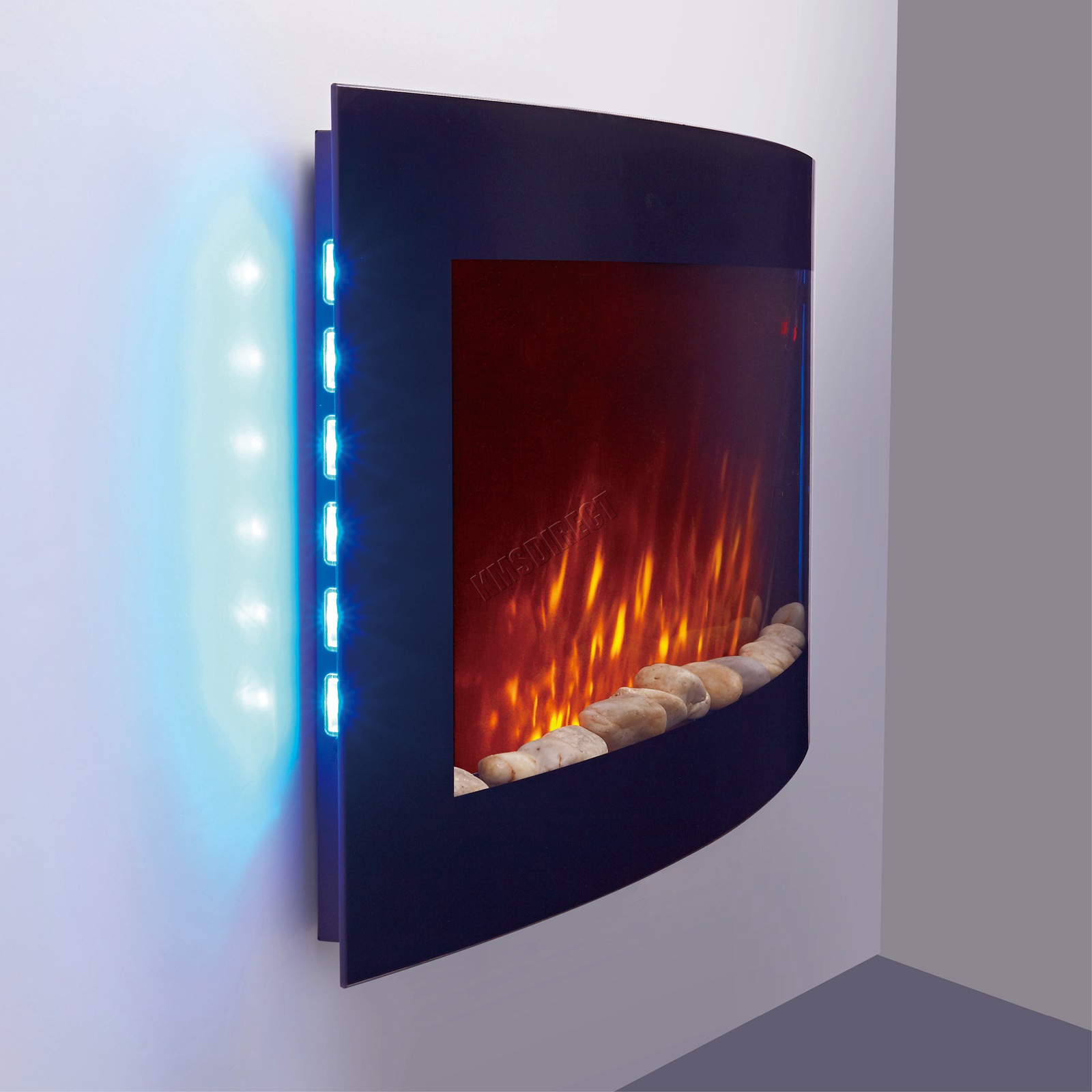 Heatsure vidrio chimenea calentador eléctrico montado en la pared fuego