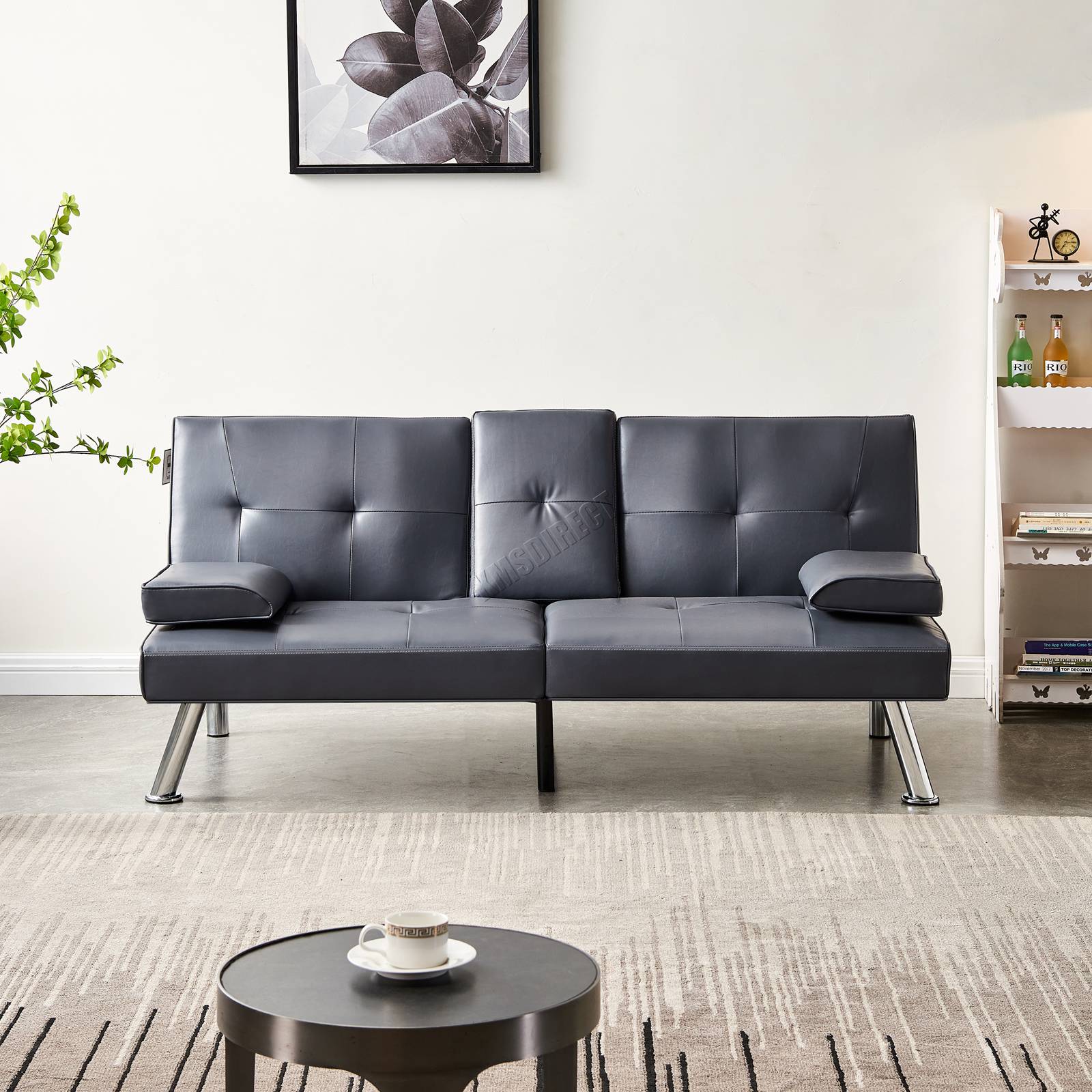 Manhattan Black Faux Leather 3 Seater Sofa Bed With Bluetooth Speakers Baci Living Room