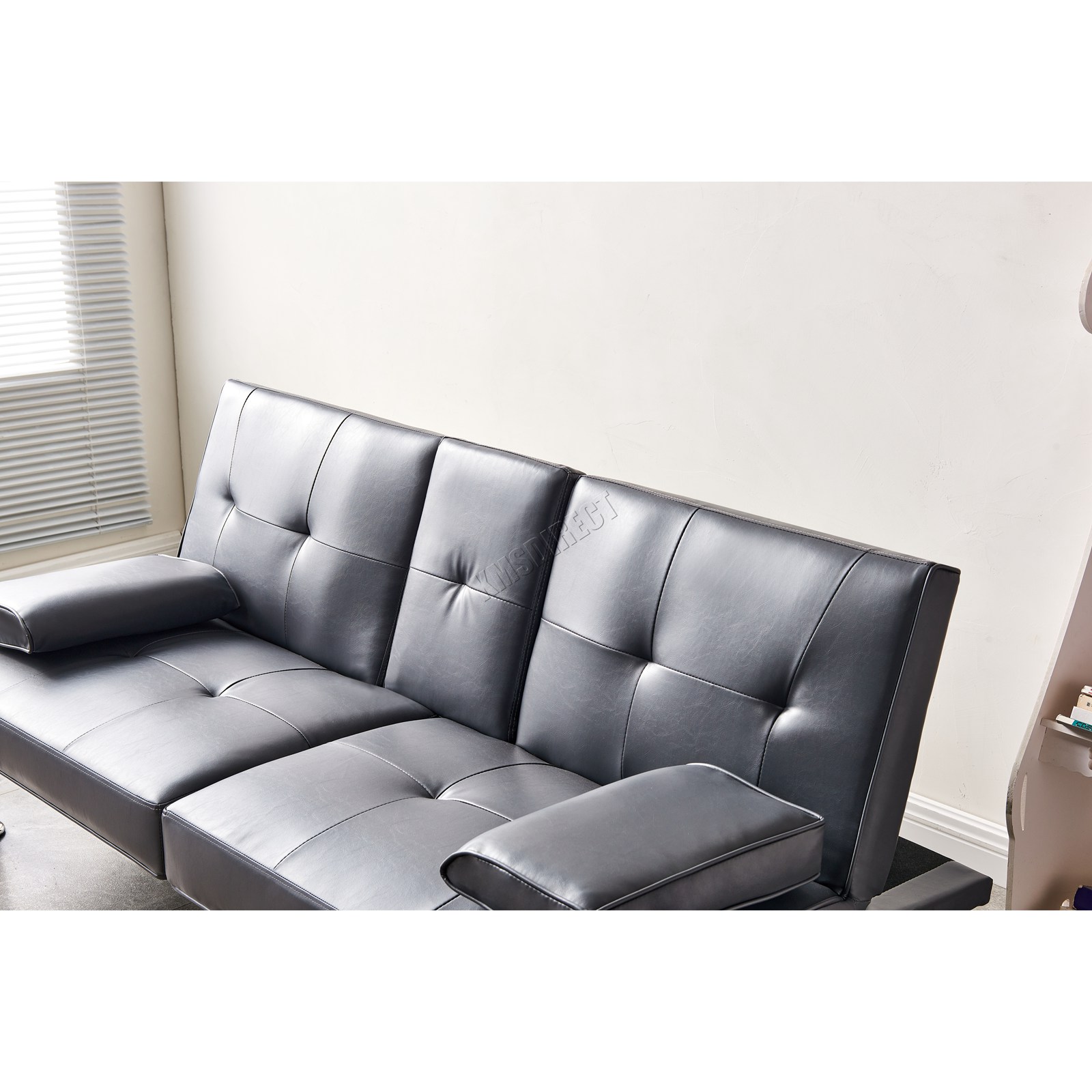 Manhattan Black Faux Leather 3 Seater Sofa Bed With Bluetooth Speakers Baci Living Room