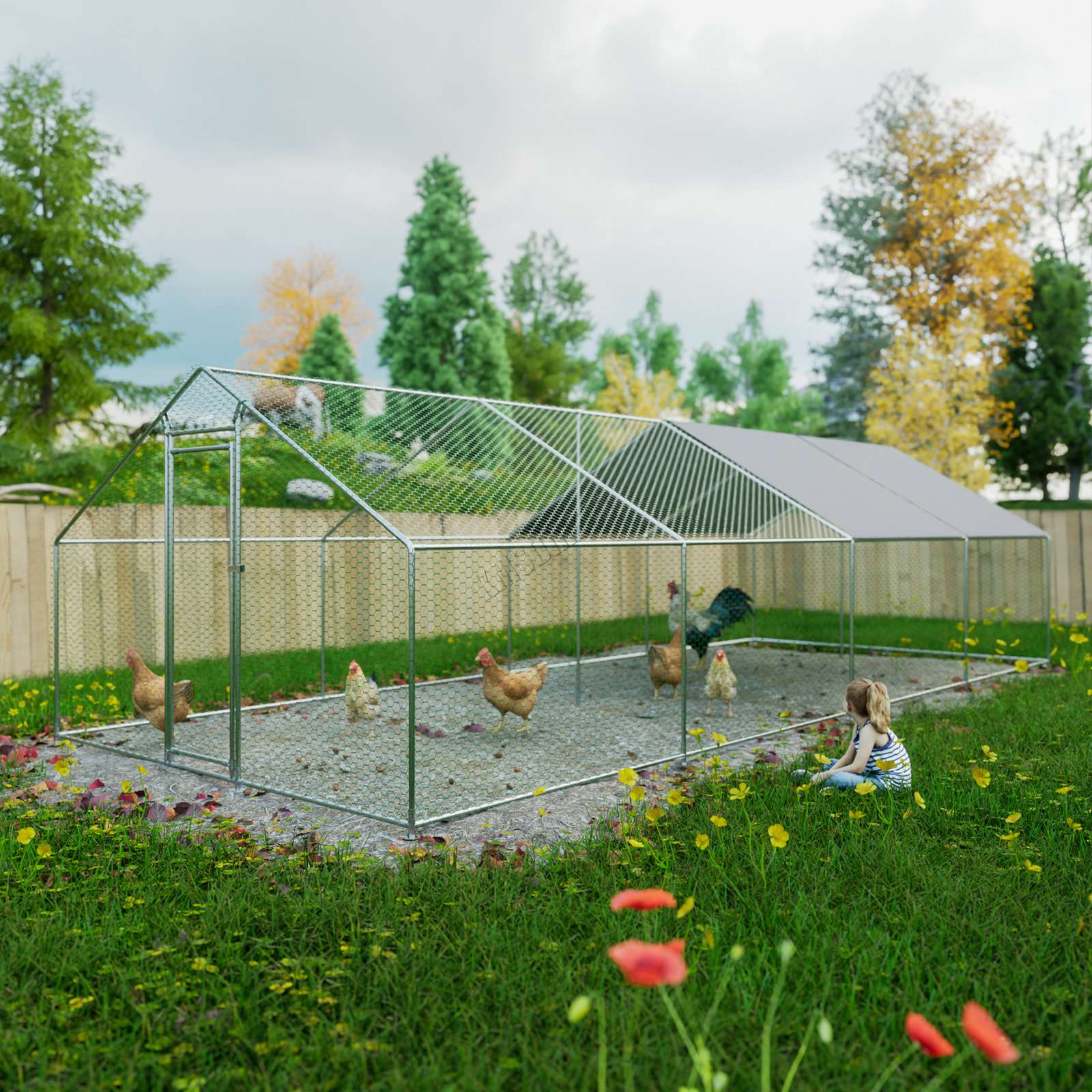 FoxHunter Chicken Run Cage Walk In Coop Poultry Hen Rabbit Kennel Hutch Metal