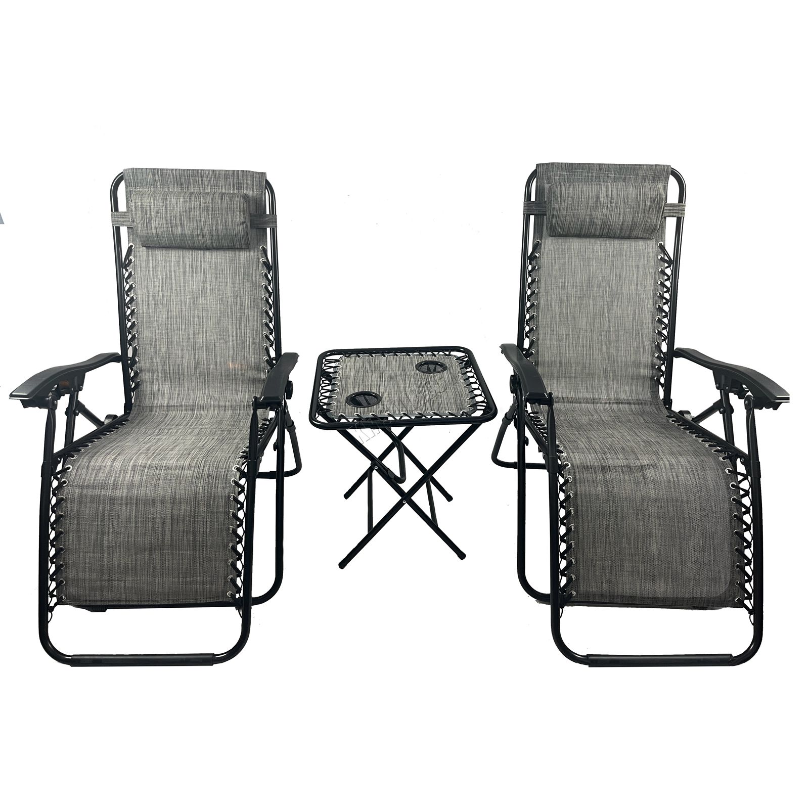 BIRCHTREE Sun Recliner Set of 3 Foldable Chair&Table Patio Garden Beach Lounge