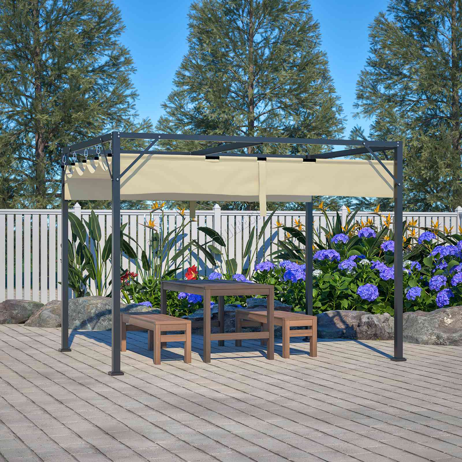 BIRCHTREE Pergola Steel Frame Garden Shade Retractable PE Canopy Outdoor 3x2M - Picture 17 of 29