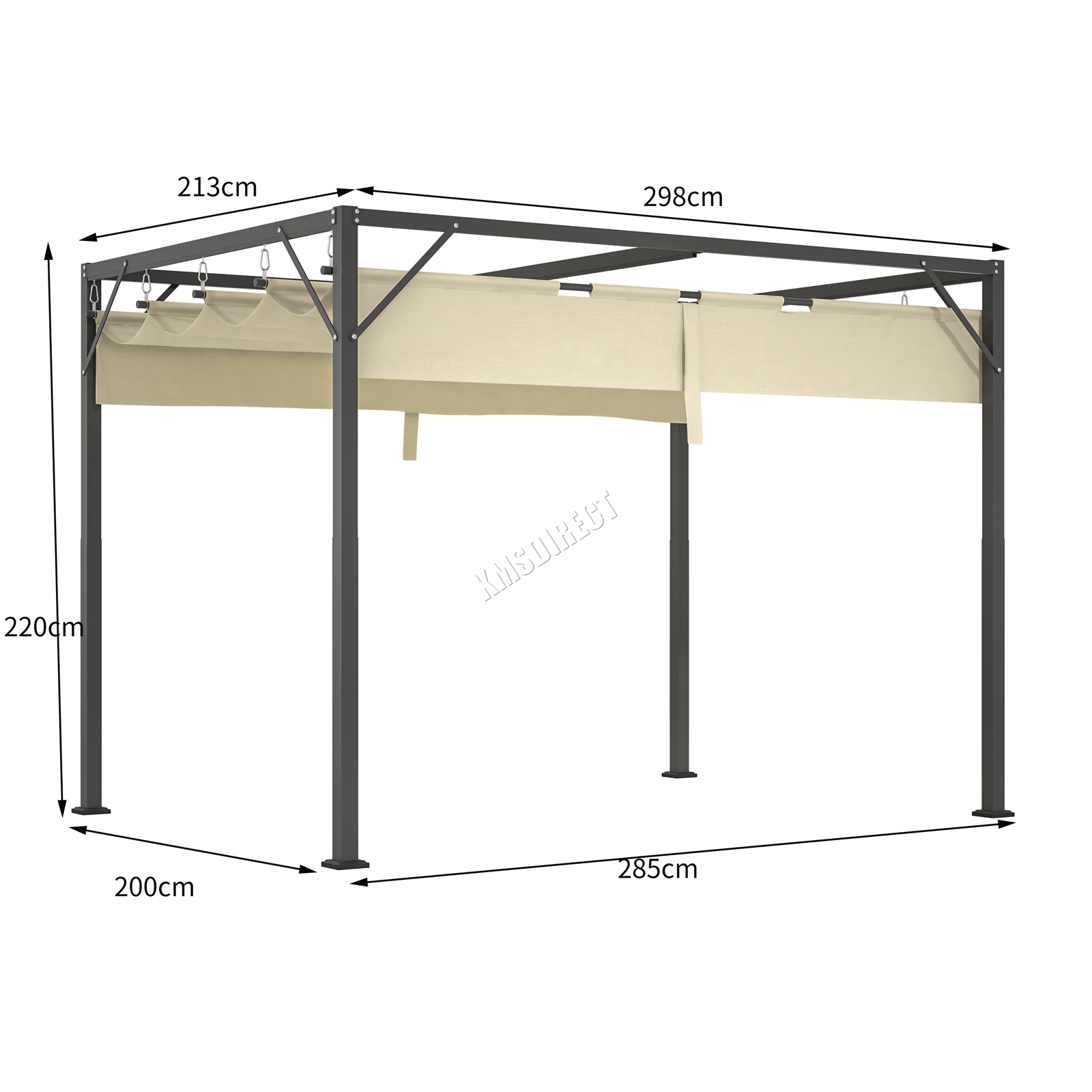 BIRCHTREE Pergola Steel Frame Garden Shade Retractable PE Canopy Outdoor 3x2M - Picture 19 of 29
