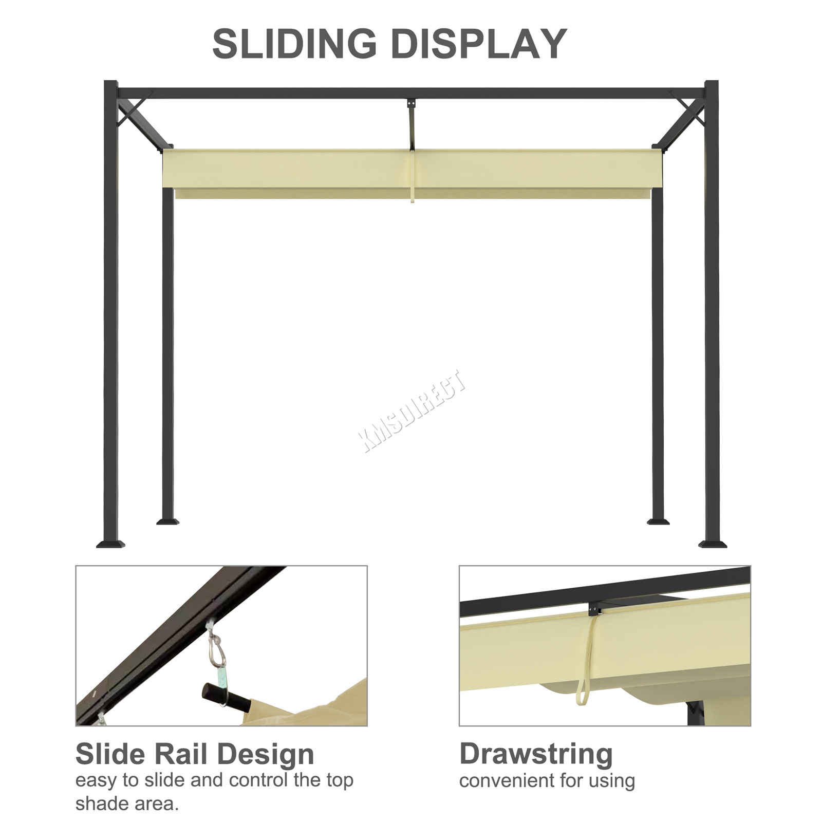 BIRCHTREE Pergola Steel Frame Garden Shade Retractable PE Canopy Outdoor 3x2M - Picture 20 of 29
