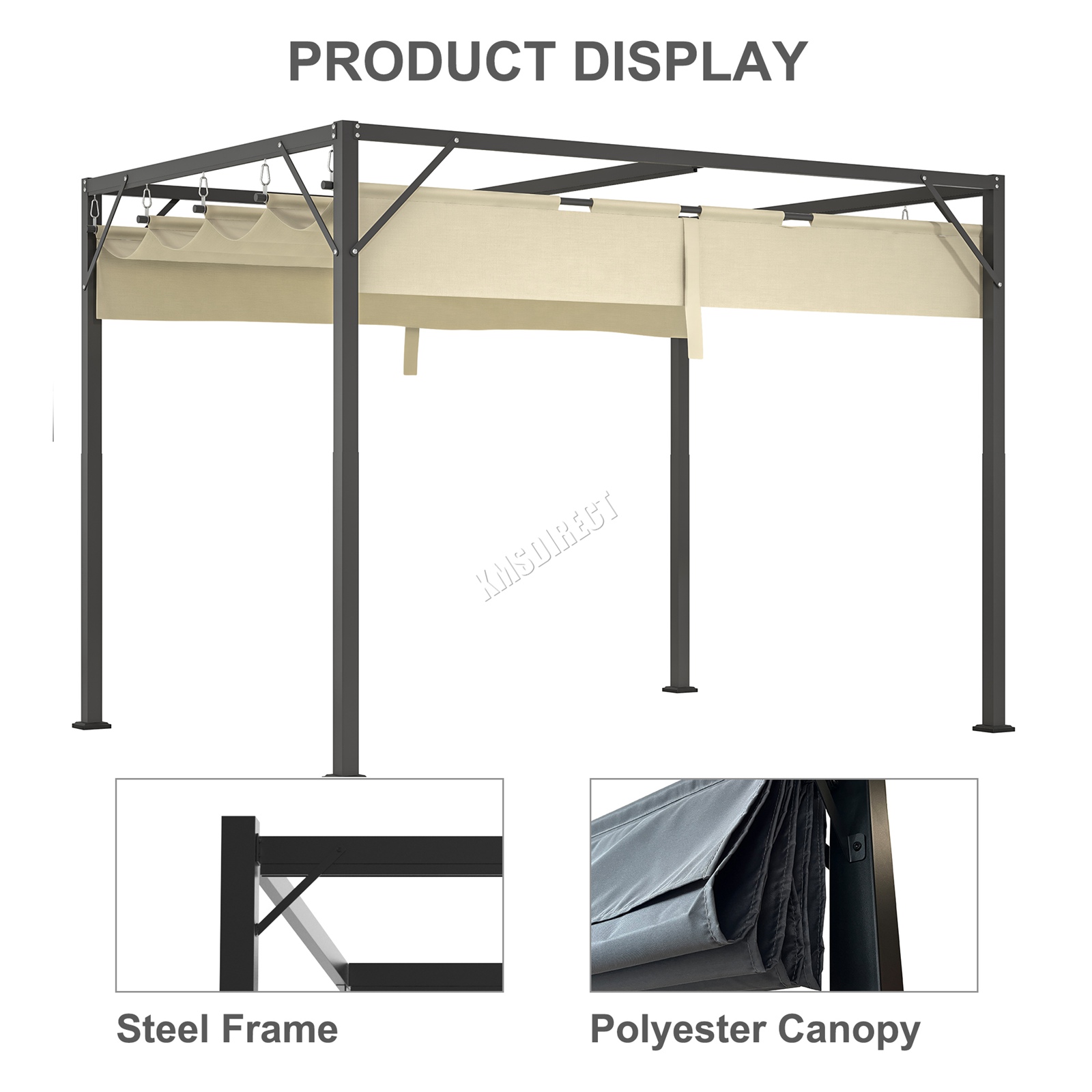 BIRCHTREE Pergola Steel Frame Garden Shade Retractable PE Canopy Outdoor 3x2M - Picture 21 of 29