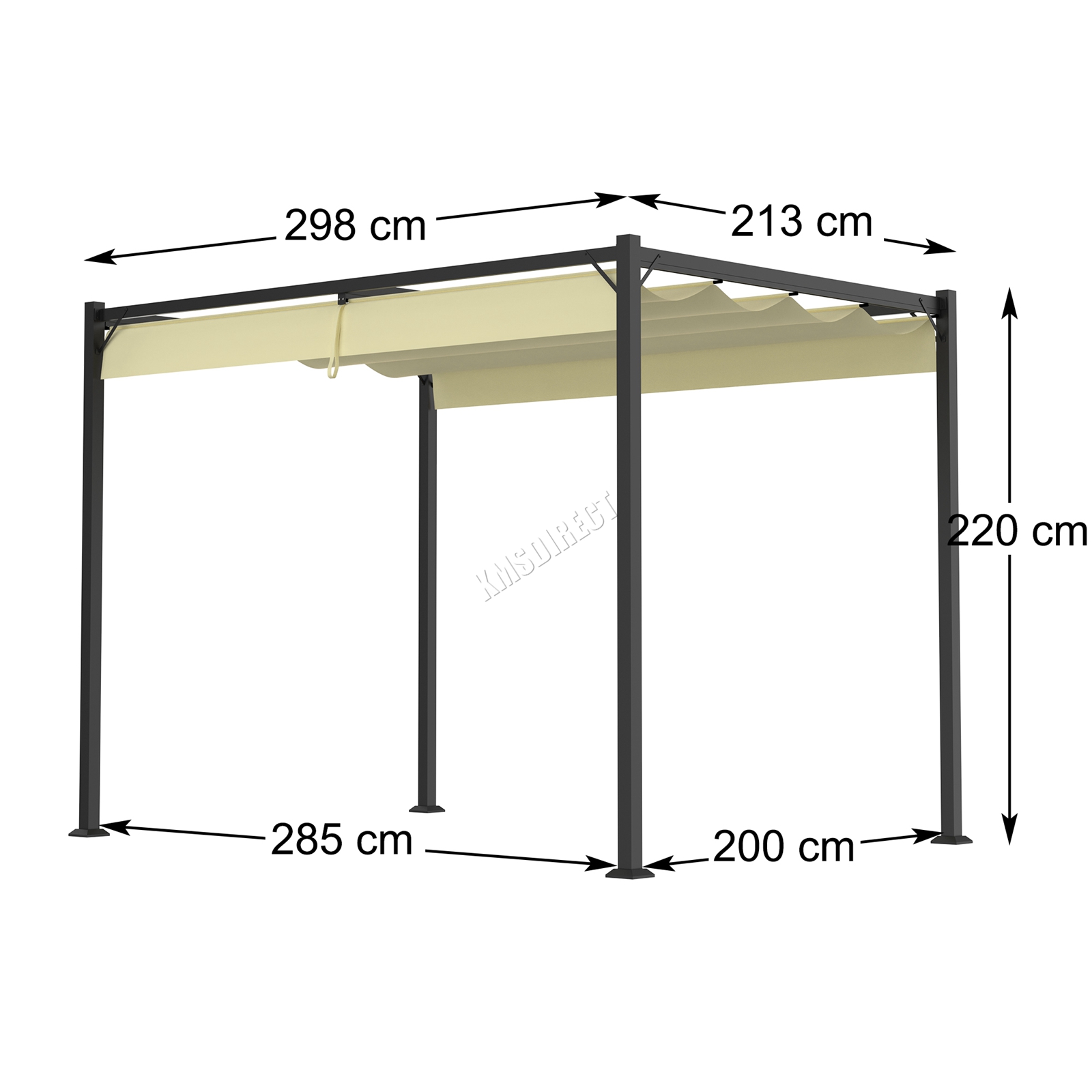 BIRCHTREE Steel Frame Pergola Garden Shade Retractable PE Canopy ...