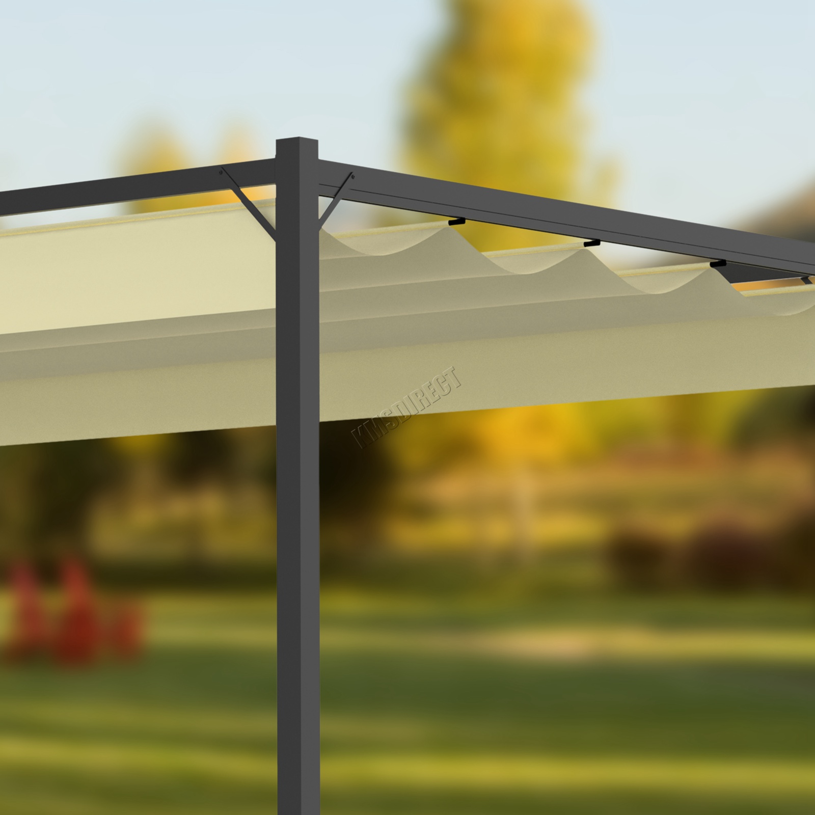 BIRCHTREE Steel Frame Pergola Garden Shade Retractable PE Canopy ...