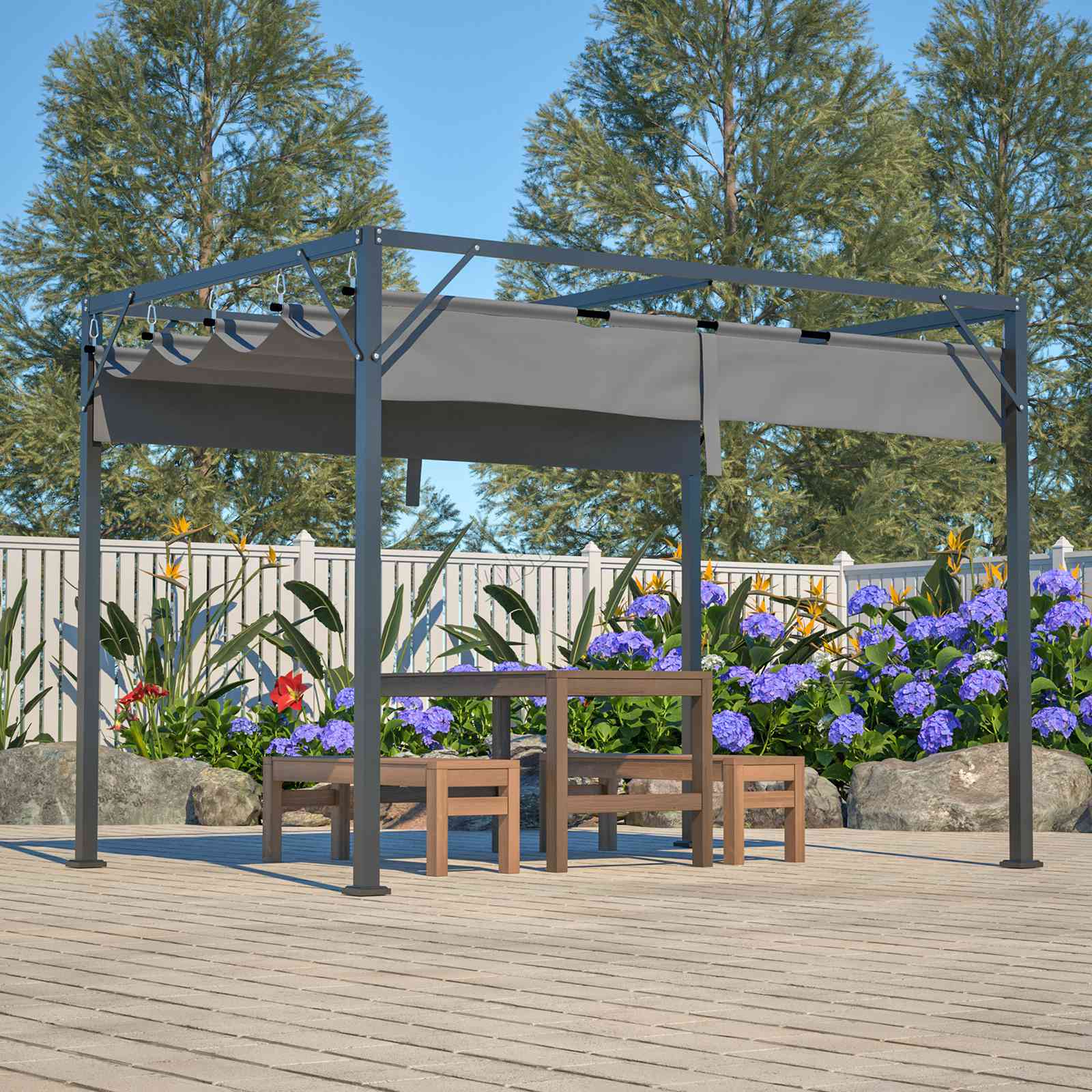 BIRCHTREE Pergola Steel Frame Garden Shade Retractable PE Canopy Outdoor 3x2M - Picture 23 of 29