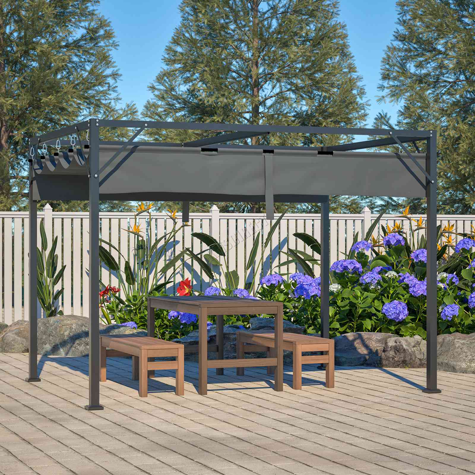 BIRCHTREE Pergola Steel Frame Garden Shade Retractable PE Canopy Outdoor 3x2M - Picture 24 of 29