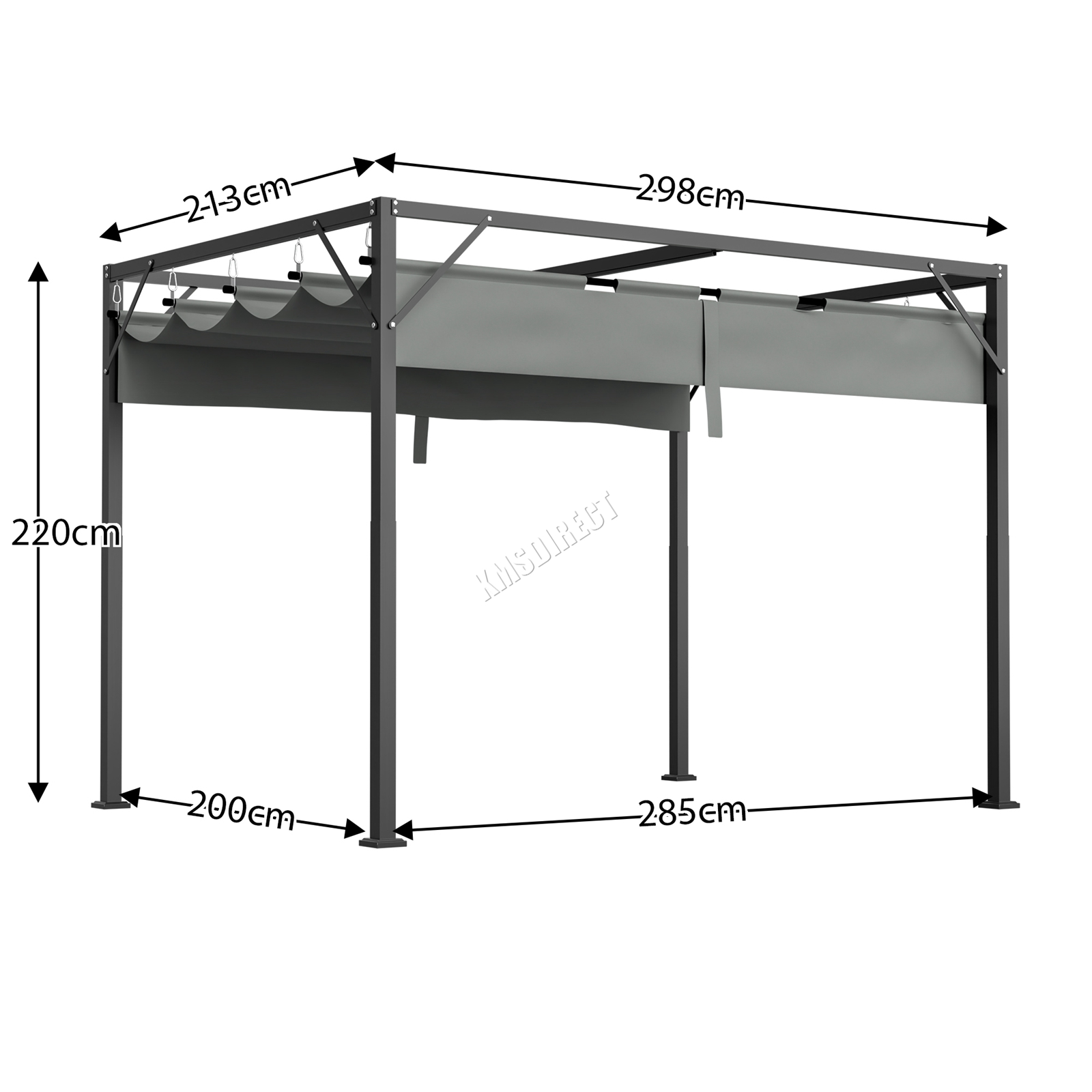 BIRCHTREE Pergola Steel Frame Garden Shade Retractable PE Canopy Outdoor 3x2M - Picture 26 of 29