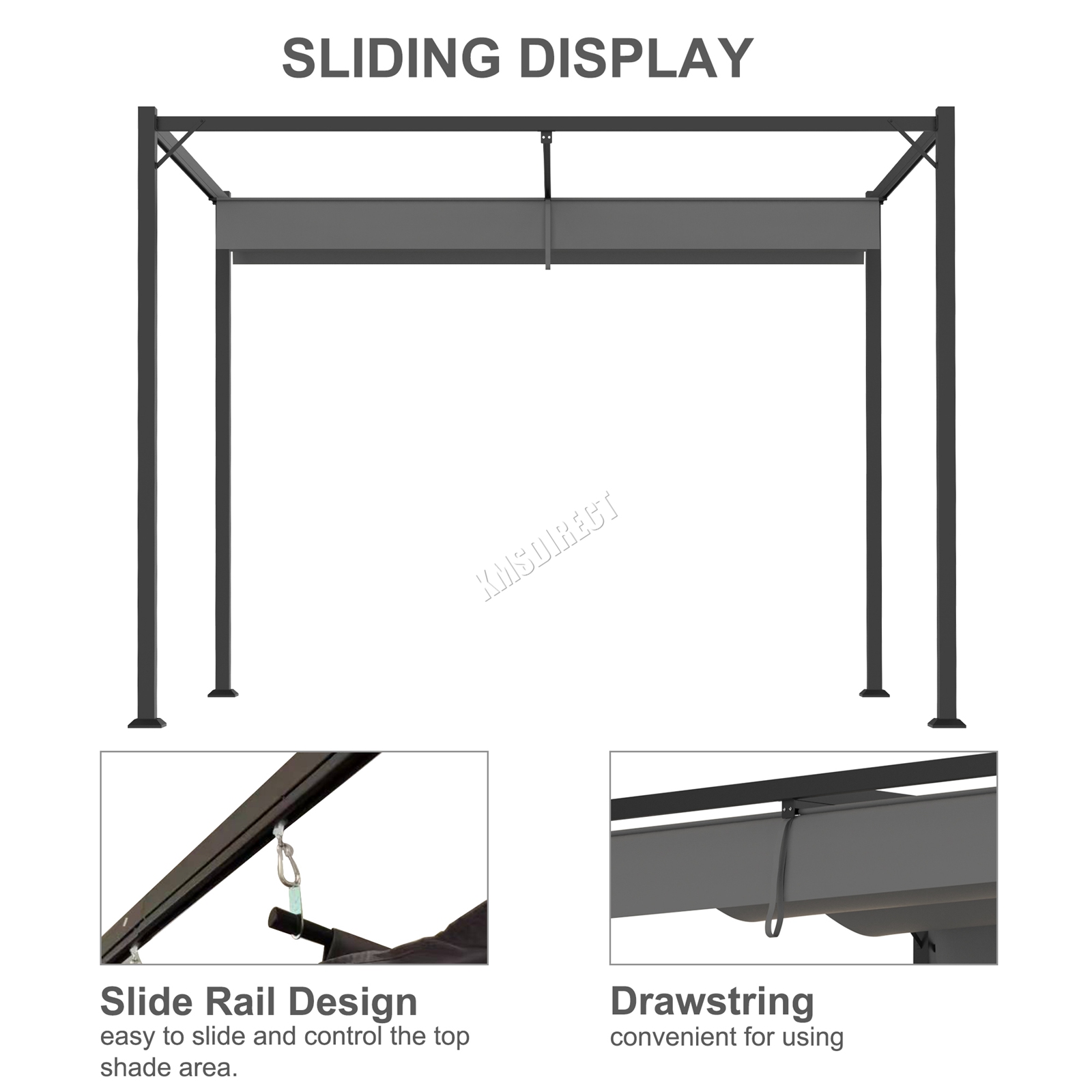 BIRCHTREE Pergola Steel Frame Garden Shade Retractable PE Canopy Outdoor 3x2M - Picture 27 of 29
