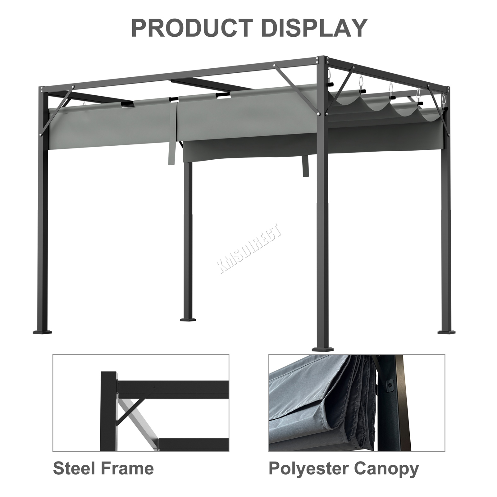 BIRCHTREE Pergola Steel Frame Garden Shade Retractable PE Canopy Outdoor 3x2M - Picture 28 of 29