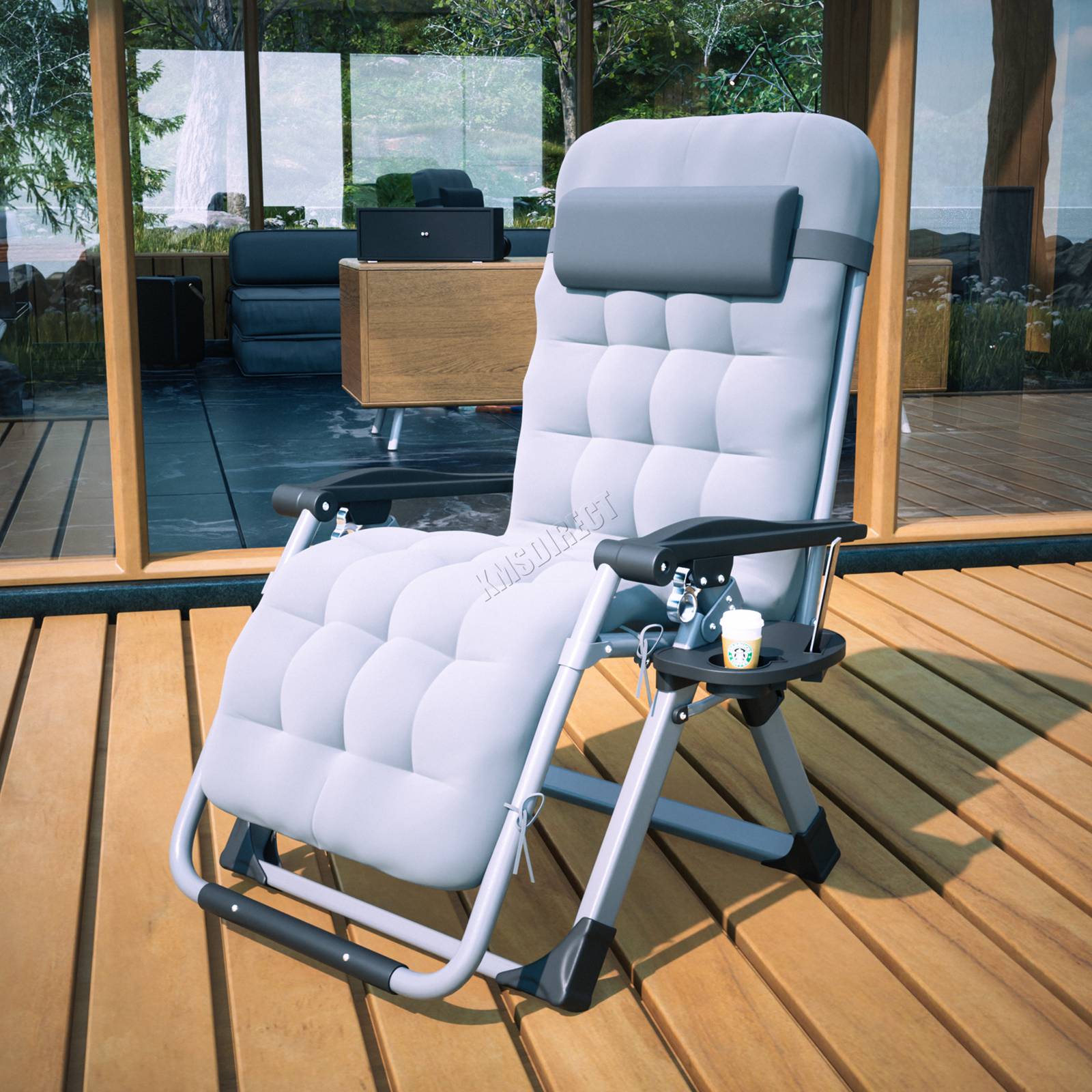 BIRCHTREE Sun Recliner With Cushion Foldable Chair Patio Garden Beach Lounge
