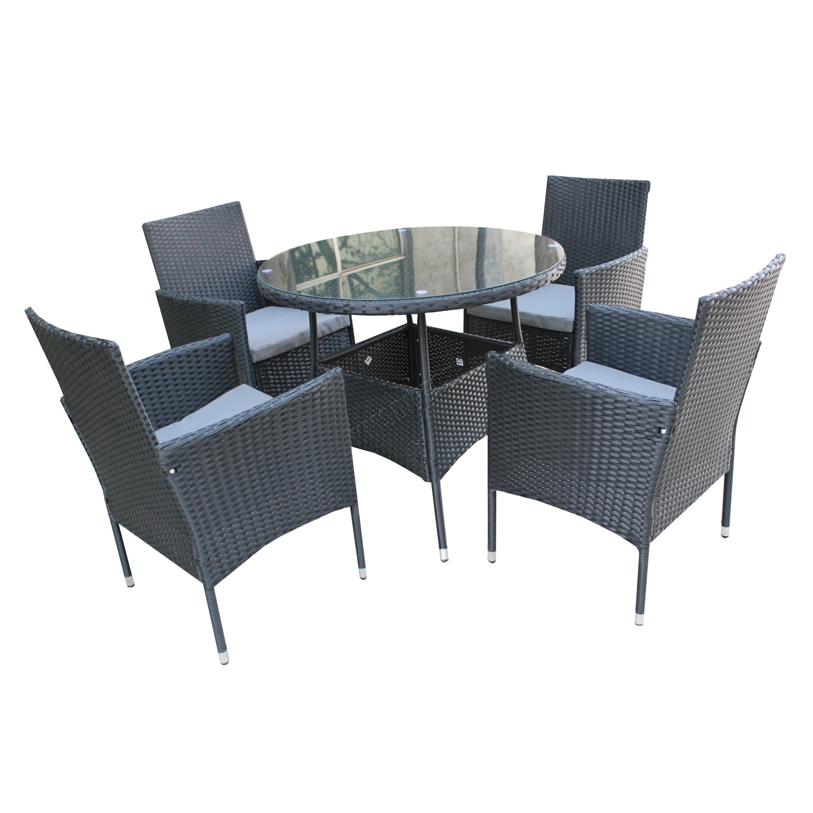 BIRCHTREE Rattan Garden Furniture Set 4 Chair and 1 Round Glass Table