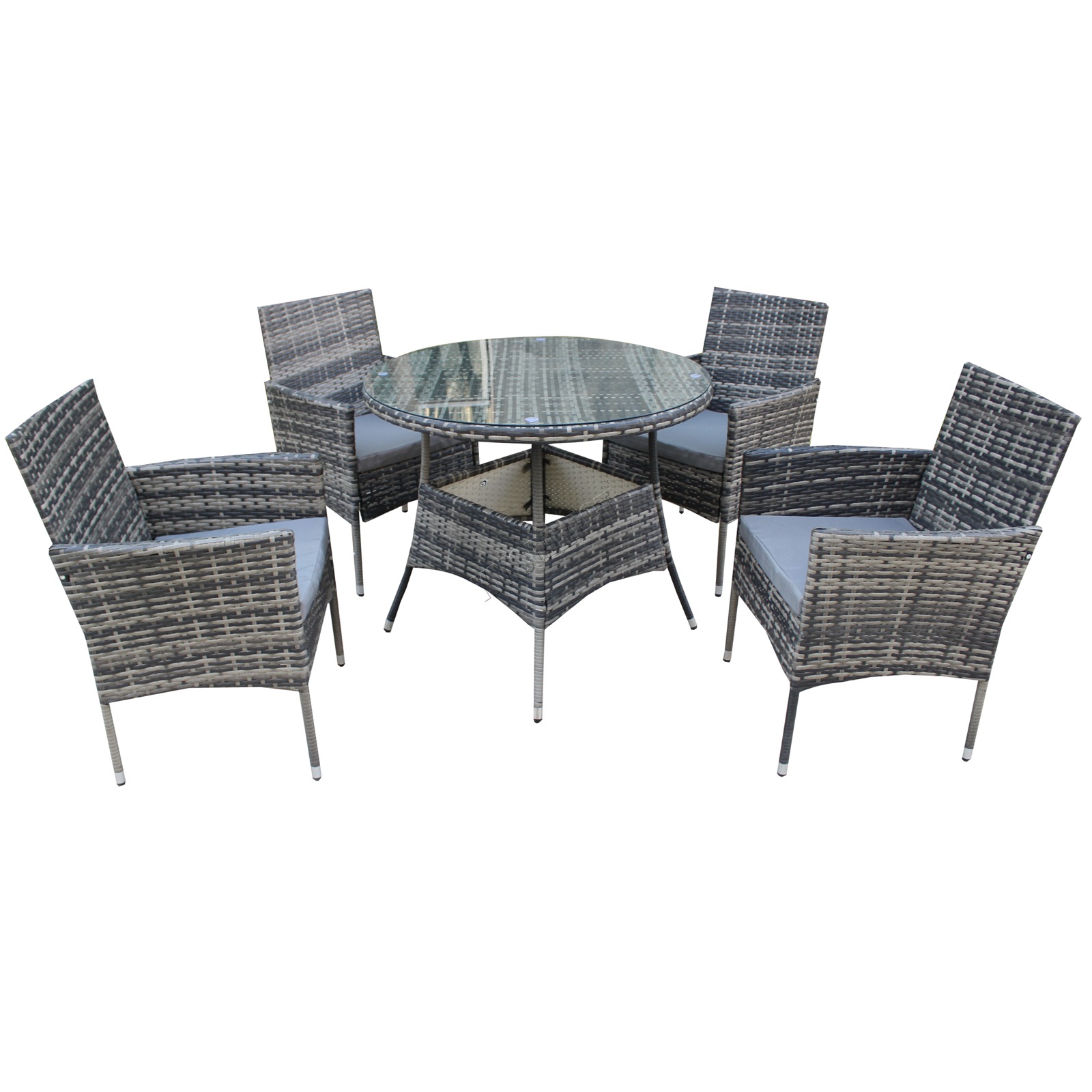 BIRCHTREE Rattan Garden Furniture Set 4 Chair and 1 Round Glass Table