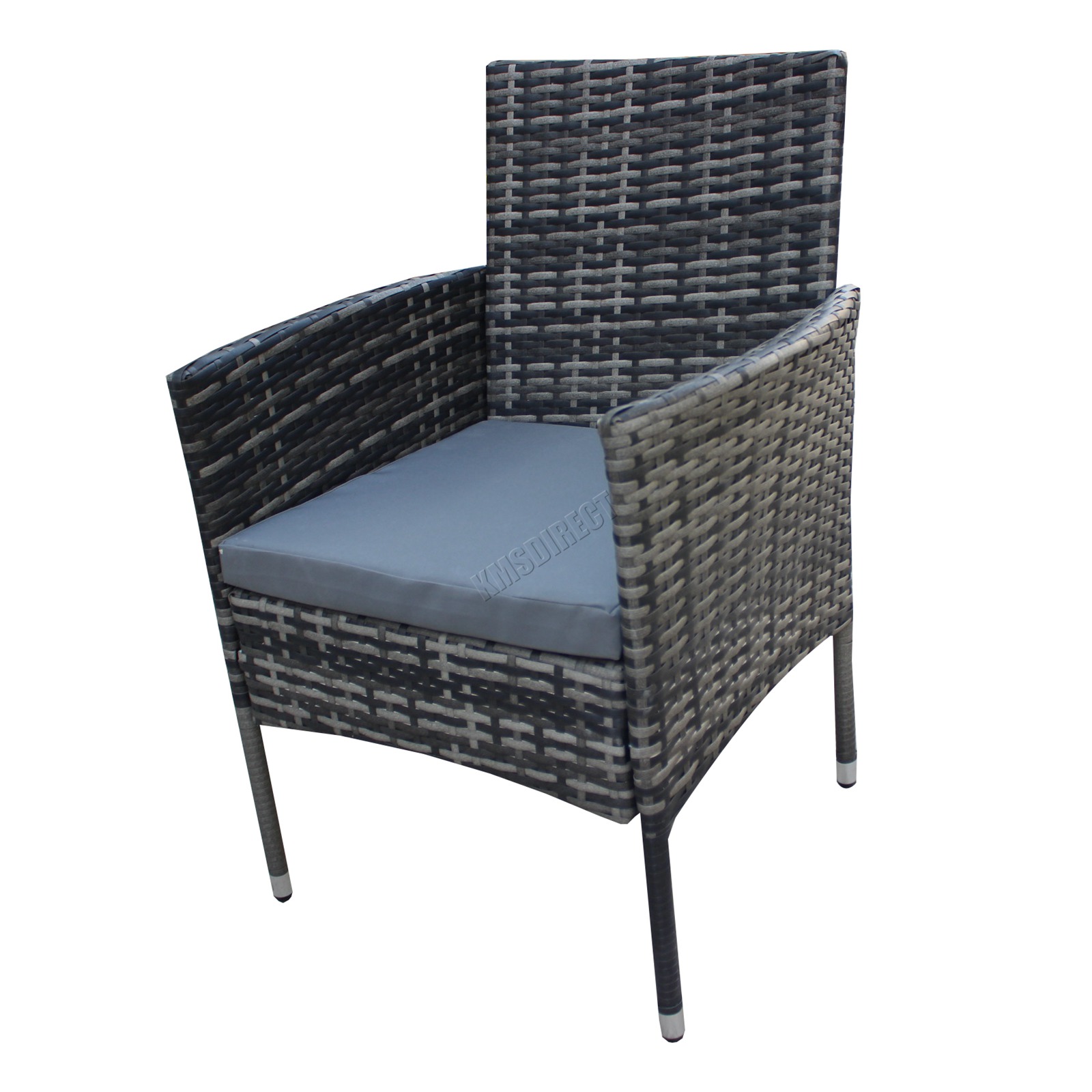 BIRCHTREE Rattan Garden Furniture Set 4 Chair and 1 Round Glass Table