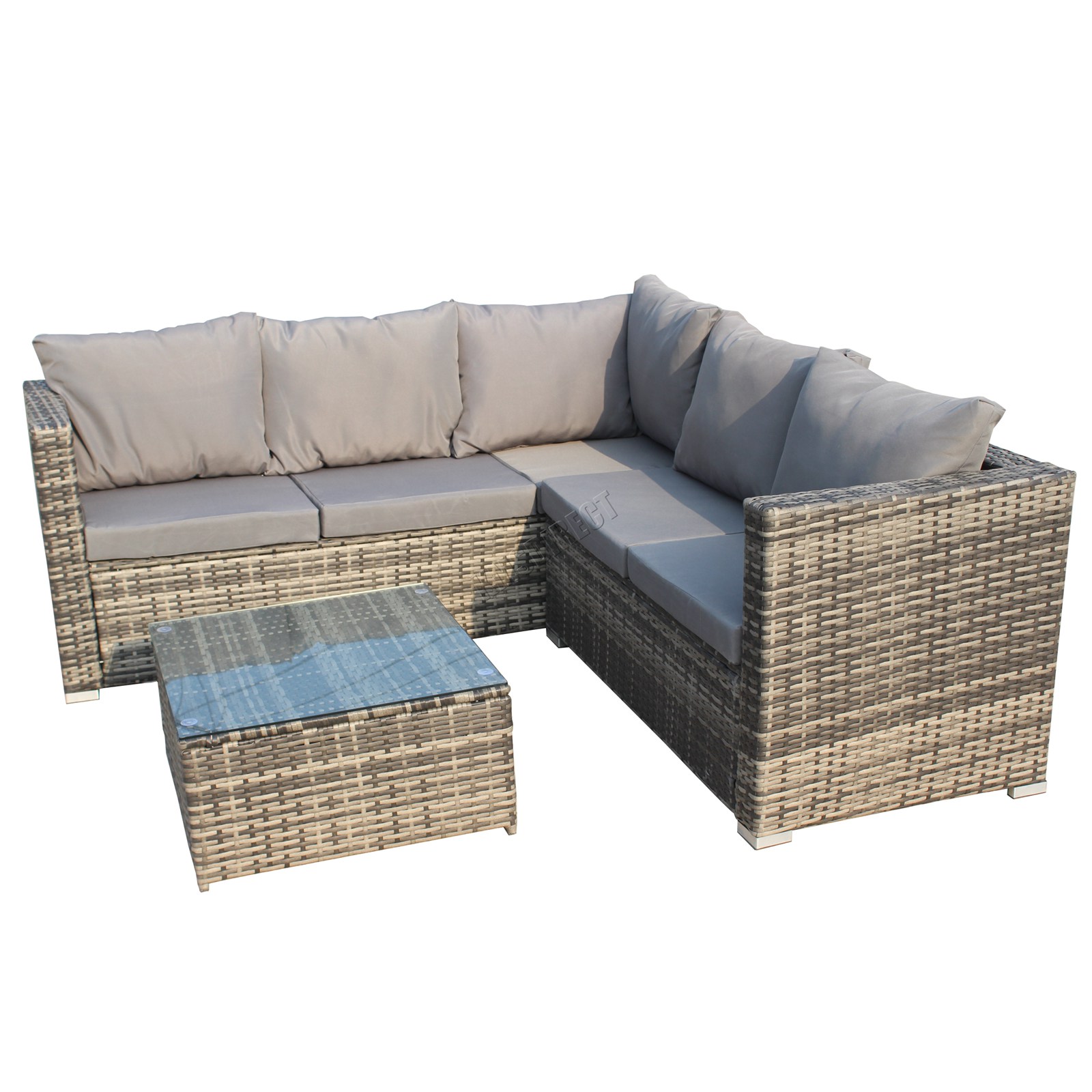 BIRCHTREE Rattan Garden Furniture Set Corner Sofa Glass Table Patio 5