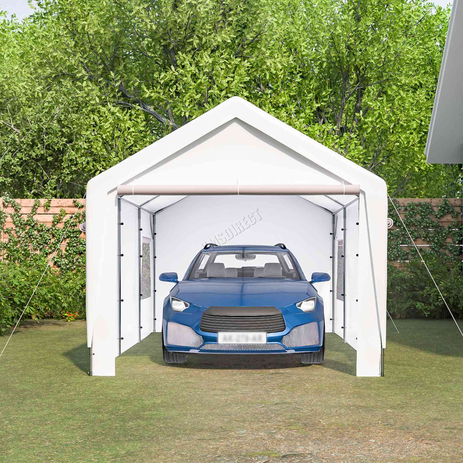 BIRCHTREE Carport 10x20ft Outdoor Steel PE Shed Sidewalls & Windows Boat Truck