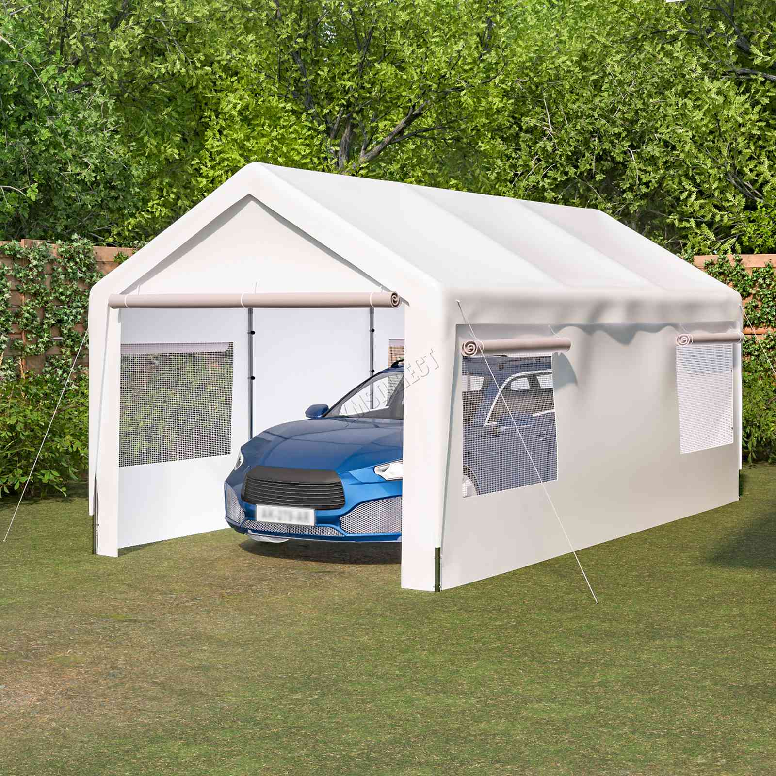 BIRCHTREE Carport 10x20ft Outdoor Steel PE Shed Sidewalls & Windows Boat Truck
