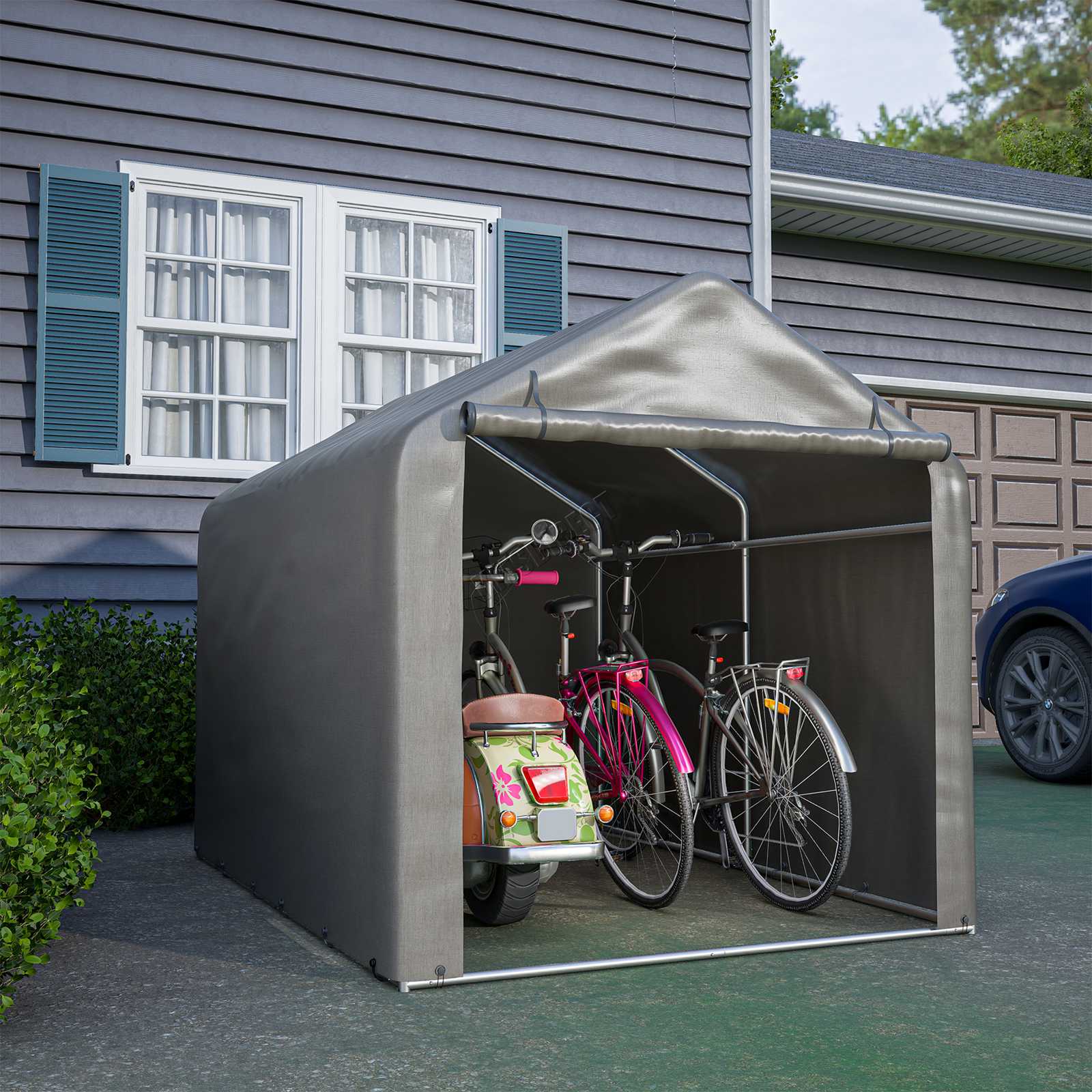 BIRCHTREE Storage Tent Bike Garden Shed Steel Frame PE Cover Waterproof S/L Grey
