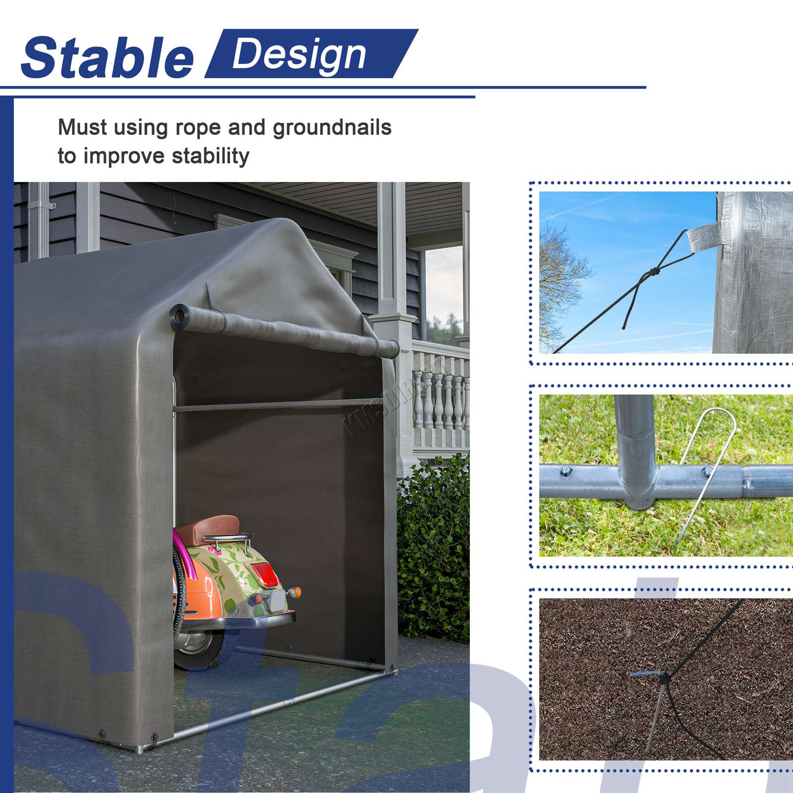 BIRCHTREE Storage Tent Bike Garden Shed Steel Frame PE Cover Waterproof S/L Grey - Picture 28 of 32