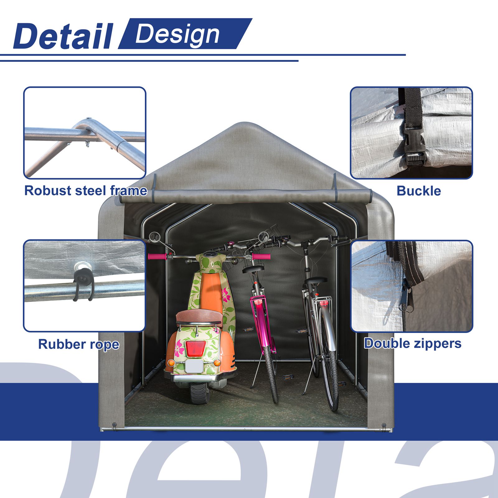BIRCHTREE Storage Tent Bike Garden Shed Steel Frame PE Cover Waterproof S/L Grey - Picture 30 of 32