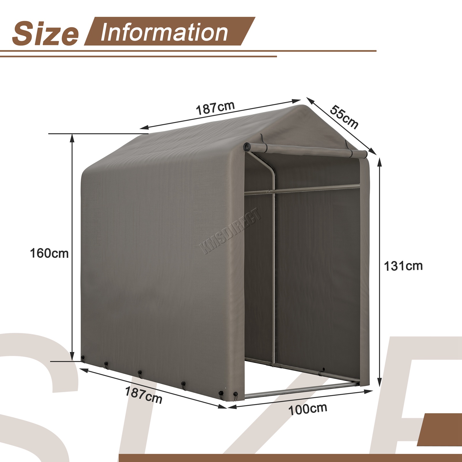 BIRCHTREE Storage Tent Bike Garden Shed Steel Frame PE Cover Waterproof S/L Grey - Picture 15 of 32