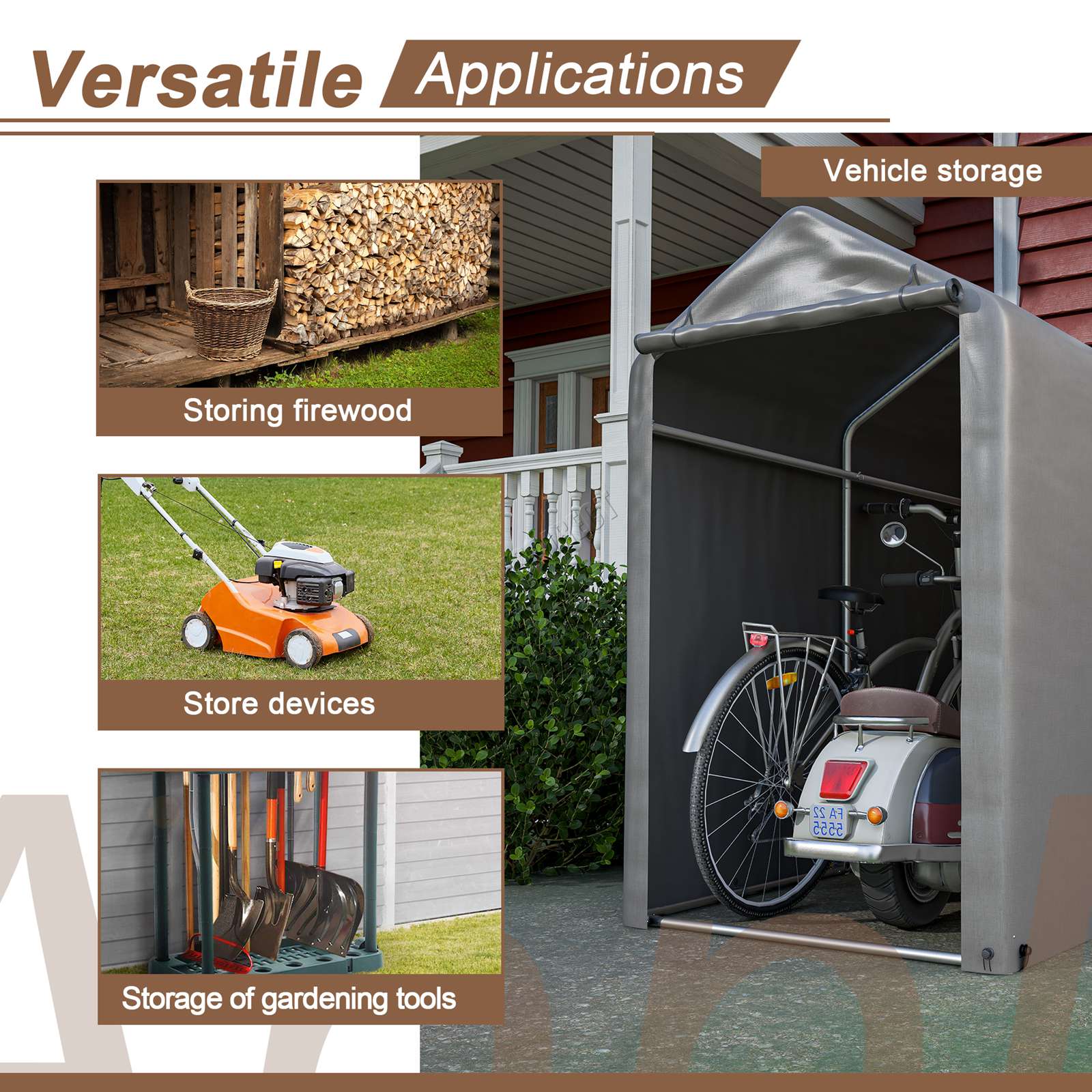 BIRCHTREE Storage Tent Bike Garden Shed Steel Frame PE Cover Waterproof S/L Grey - Picture 16 of 32